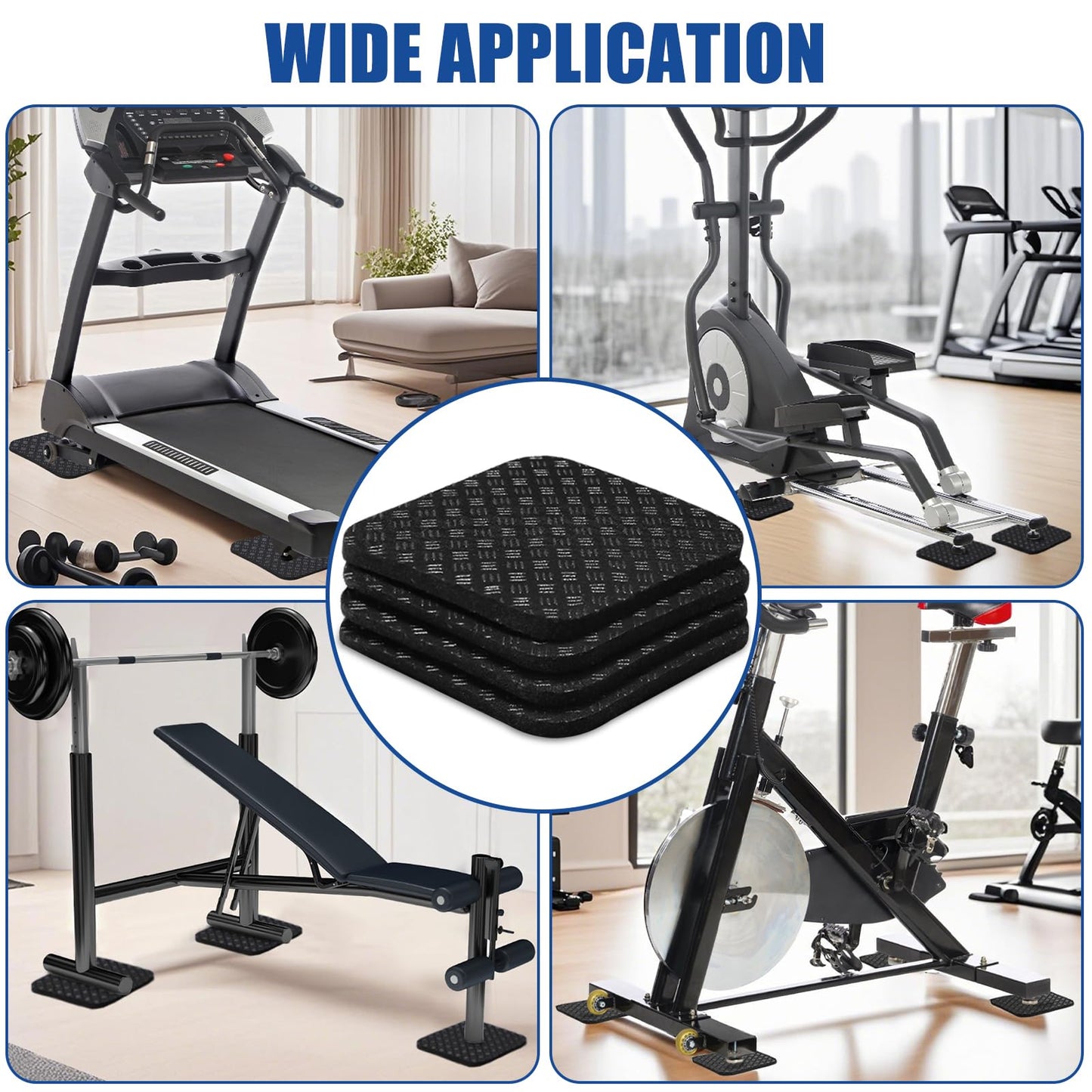 TOBWOLF 4PCS Double-Sided Non-Slip Exercise Bike Mat Treadmill Mat, 4" x 4" Anti Vibration Mat for Exercise Bike, Treadmill, Walking Pad, Exercise Equipment Mat for Home Gym Floor Protection