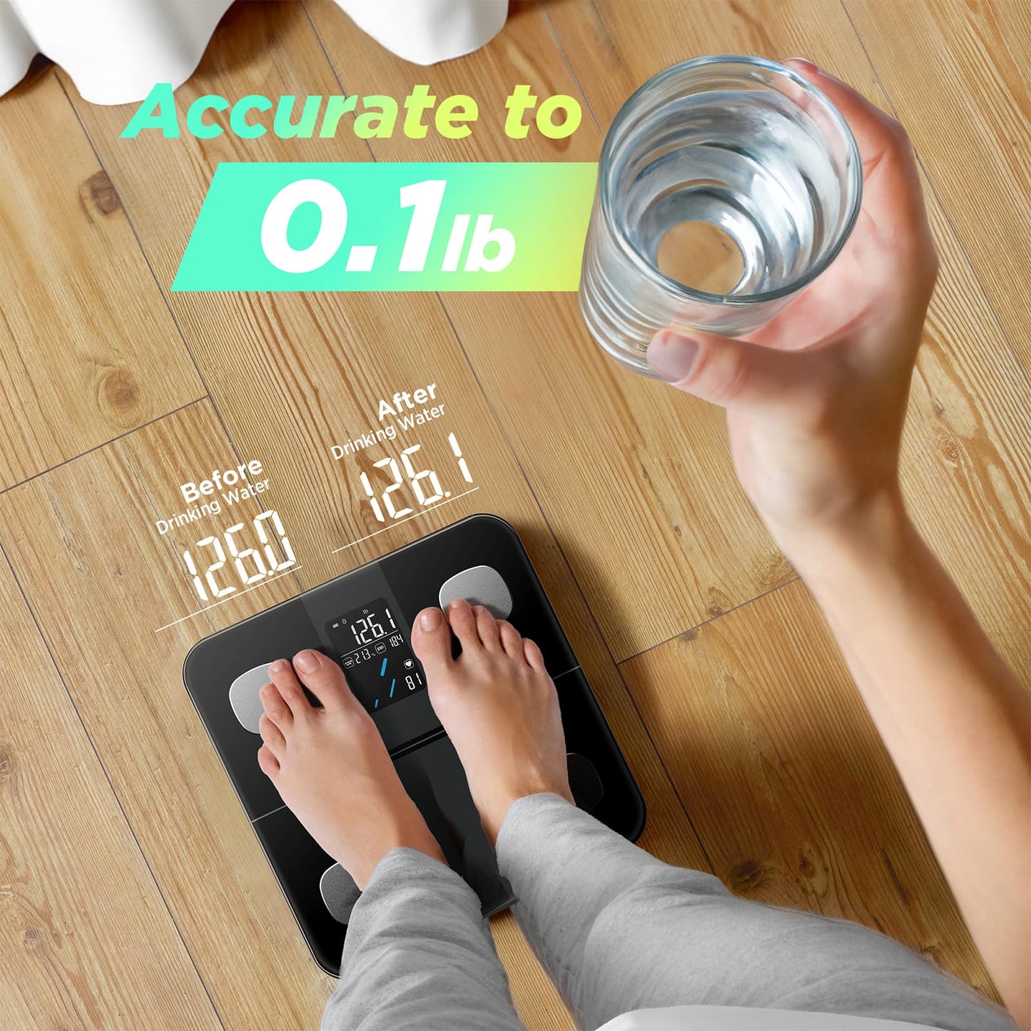 RunStar Smart Scale for Body Weight and Fat Percentage, High Accuracy Digital Bathroom Scale with Large Display for BMI Heart Rate 22 Body Composition Analyzer Sync with Fitness App 400lb