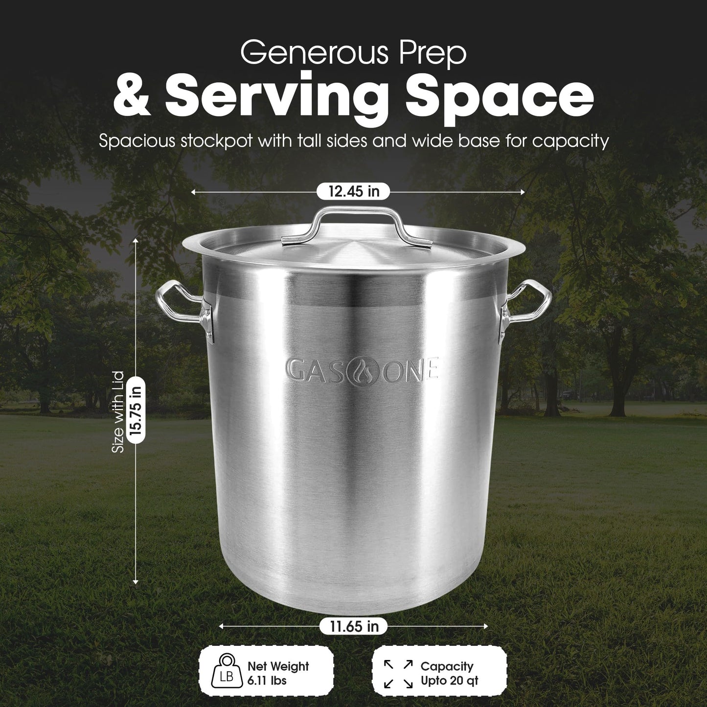 GasOne Stainless Steel Stockpot – 20qt Stock Pot with Lid and Capsule Tri-Ply Bottom – Heavy-Duty Cooking Pot for Beer Brewing, Soup, Seafood Boil – Reinforced Rim Stainless Steel Soup Pot