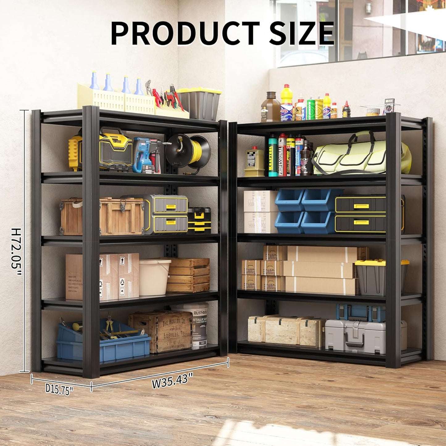 Regine Switzerland Heavy Duty Garage Shelving - 2500 LBS Capacity, Adjustable 5-Tier Metal Unit | 72" H x 35.4" W x 15.7" D