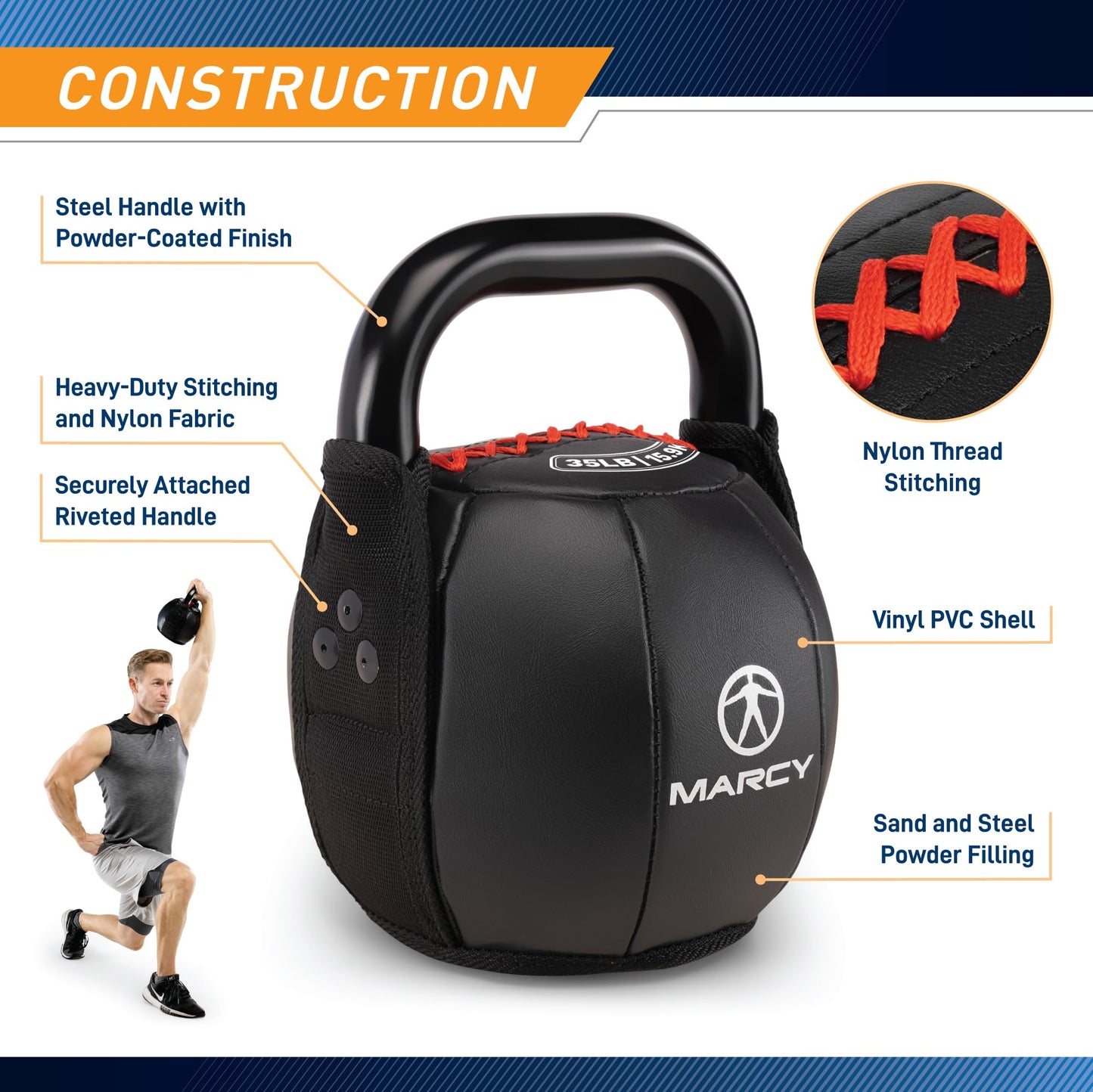 Marcy Soft Kettlebell with Handle for Weightlifting, Conditioning, Strength Training, Core Training for Full Body Workout 25lb SKB-025