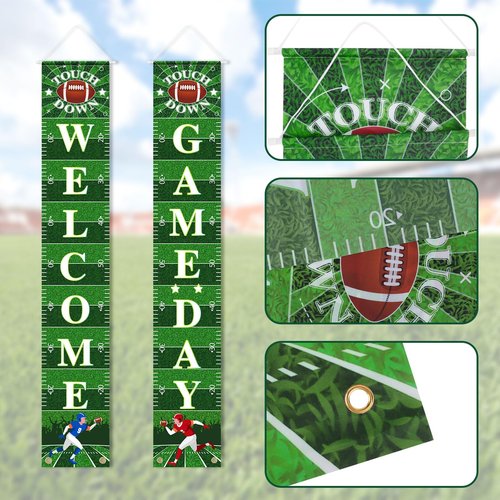 Hooqict Football Decorations Porch Sign Banner Football Door Decorations Sign Party Banner Garland for Sport Theme Game Day Tailgate Party Supplies
