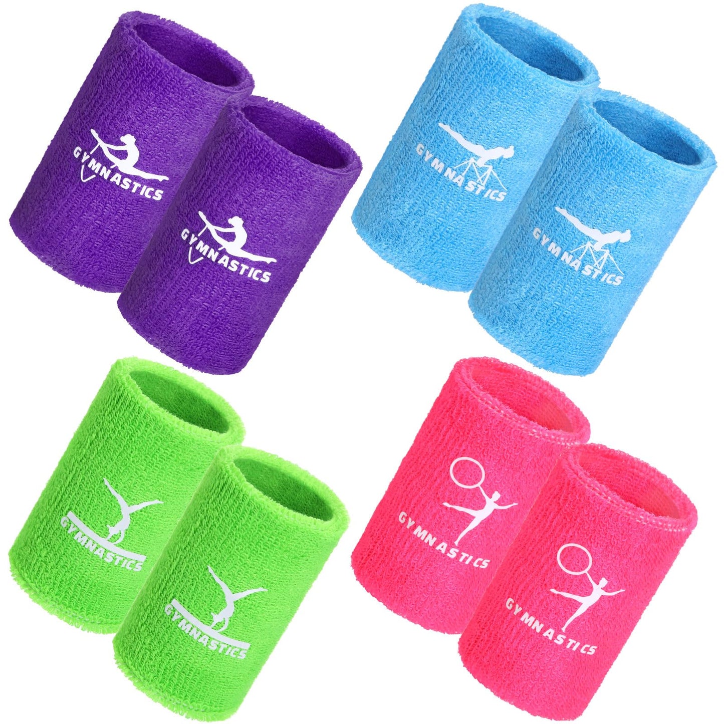Blosssound 4 Pairs 3.9 Inch Gymnastics Sports Wristbands for Kids Wrist Sweatbands Polyester Cotton Wrist Bands Sweat Band for Gym(Blue, Purple, Green, Pink)