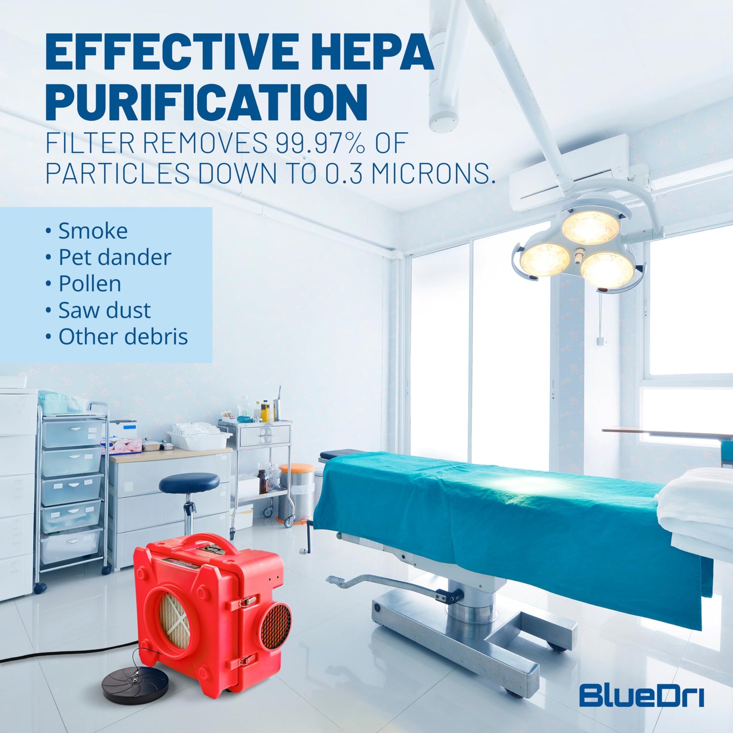 BlueDri Air Shield 550 HEPA Air Scrubber, Water Damage Restoration Equipment Air Purifier, Covers 1400 Sq. Ft, Daisy Chain Capable, For Commercial Use, Red, BD-AS-550