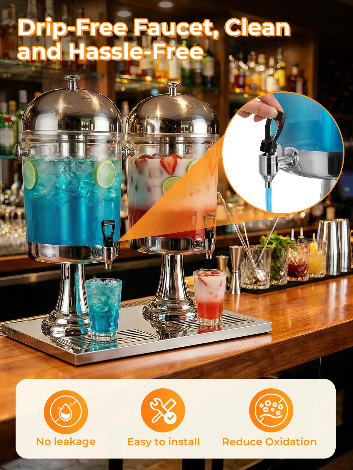 Beverage Dispenser for Parties 4.5 Gallon, Stainless Steel Drink Dispenser with Stand, Commercial Hot & Cold Juice Dispenser, Ice Core & Drip Trays for Beer, Lemonade Ideal for Parties Buffet Home Bar