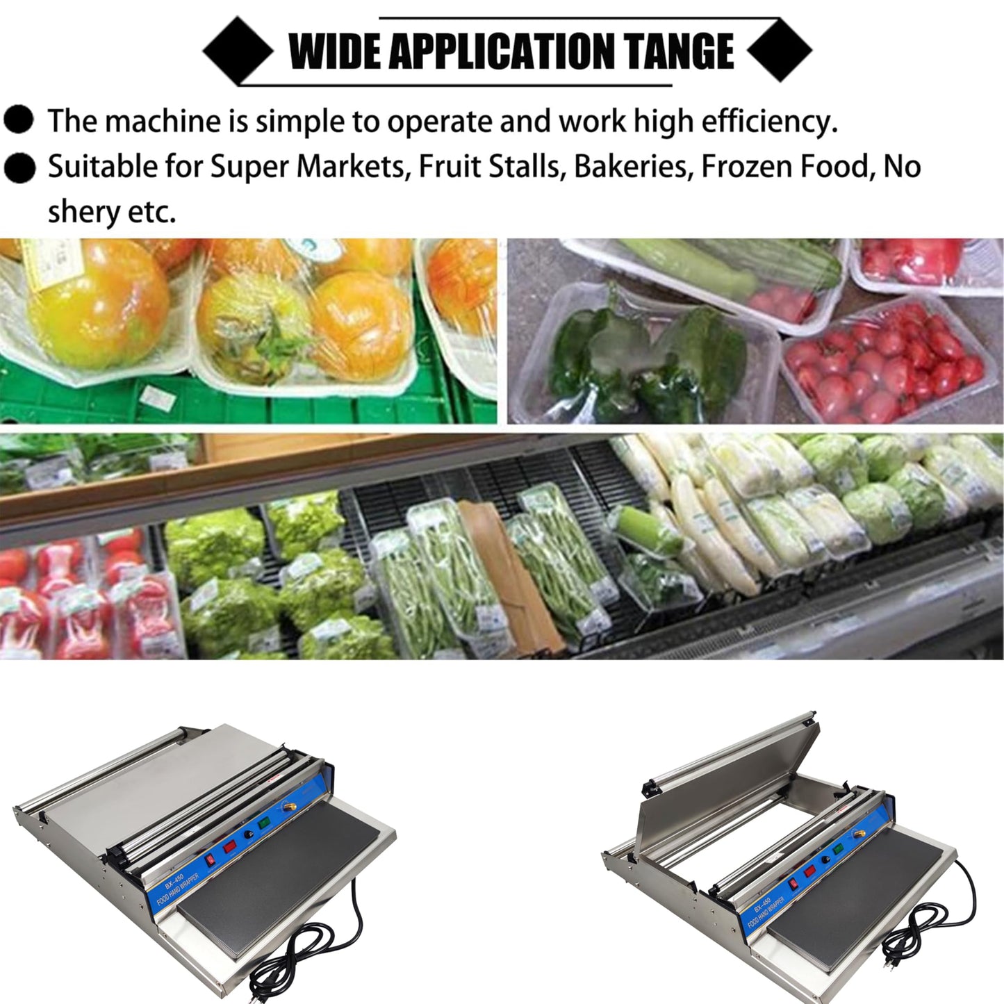 Intbuying 18”/450mm Hand Wrapping Machine 110V Film Wrapper Food Tray Wrapper for Food Fruit Tray Food Packaging Fresh Keeping Sealer