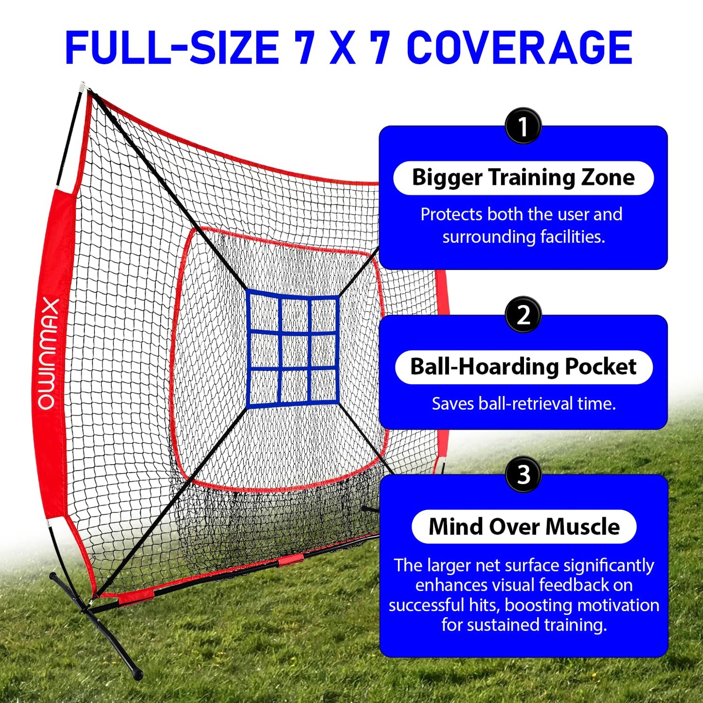 OwinMax 7x7 ft Baseball Softball Practice Net with The Detachable Bow Frame for Batting, Hitting, Pitching, Portable Baseball Practice Net with Carry Bag, Great for All Levels