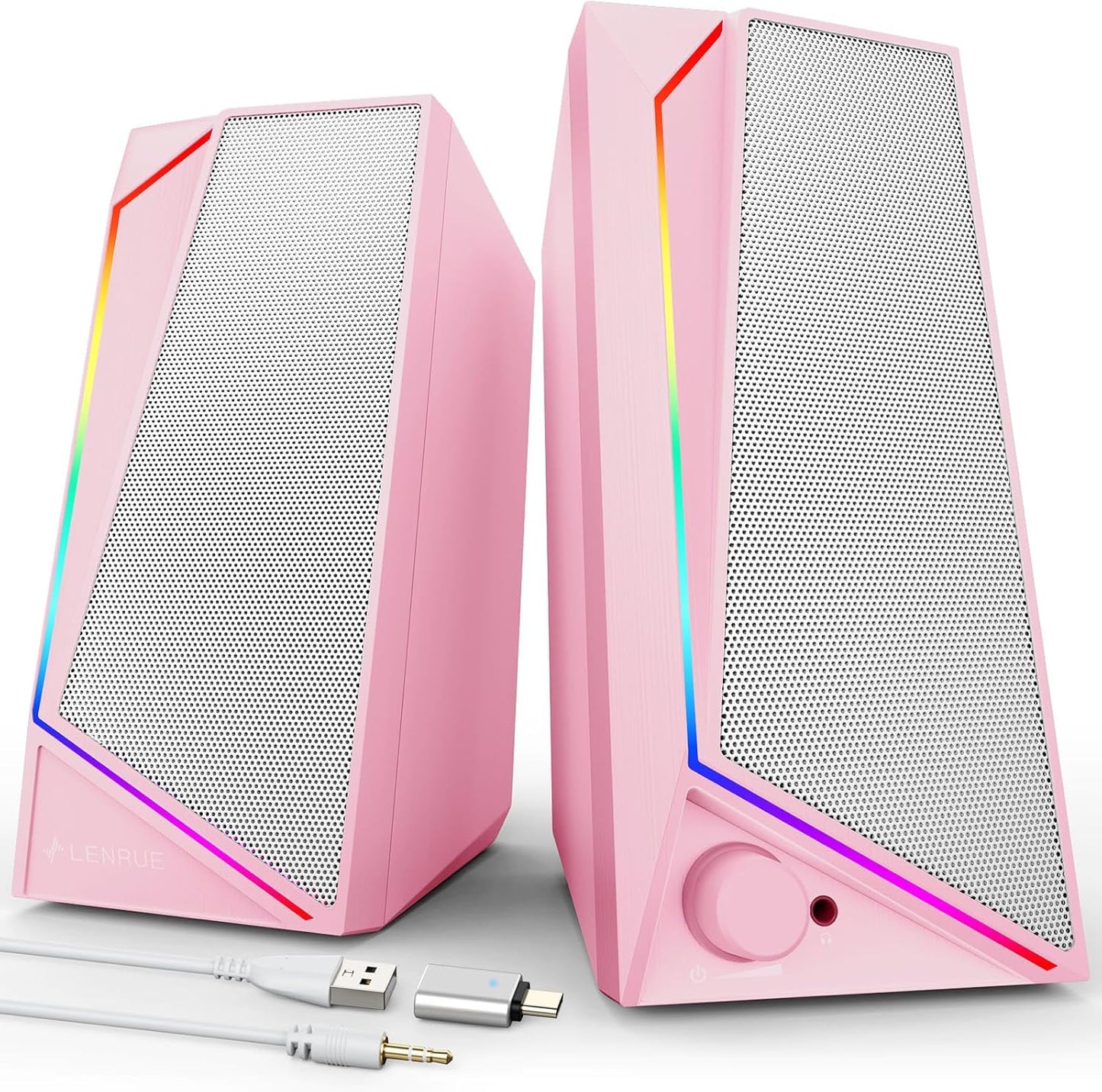 LENRUE Computer Speakers, USB/USB-C Powered PC Speakers with Loud Stereo Sound, Headphone-in for Desktop, Laptop
