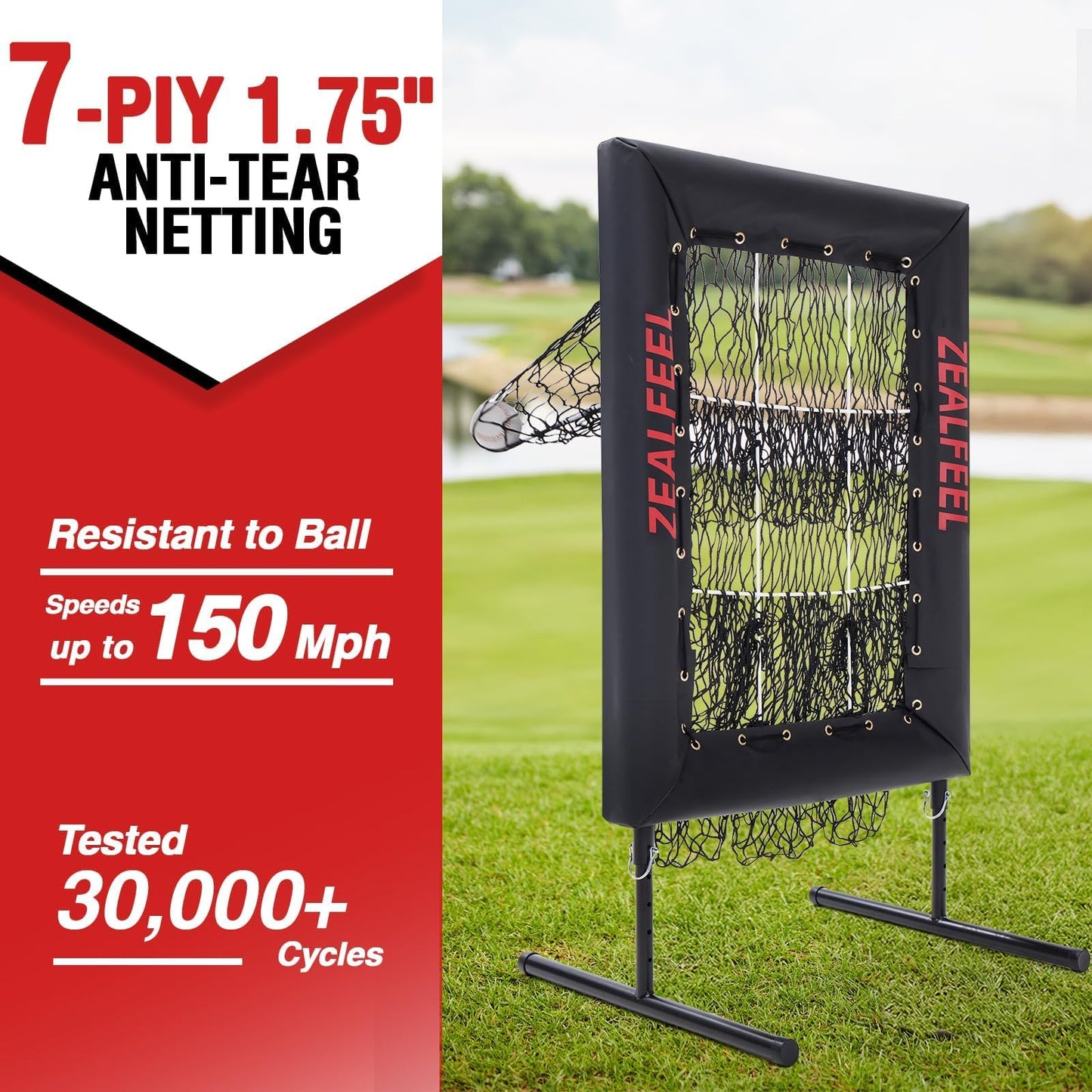 ZEALFEEL Baseball Pitching Net Pro, 9 Hole Pitching Target with Strike Zone Target, 5 Height Adjustable, Portable Easy Setup Trainer Net for Baseball & Softball with Ball, Home Plate & Pitching Rubber