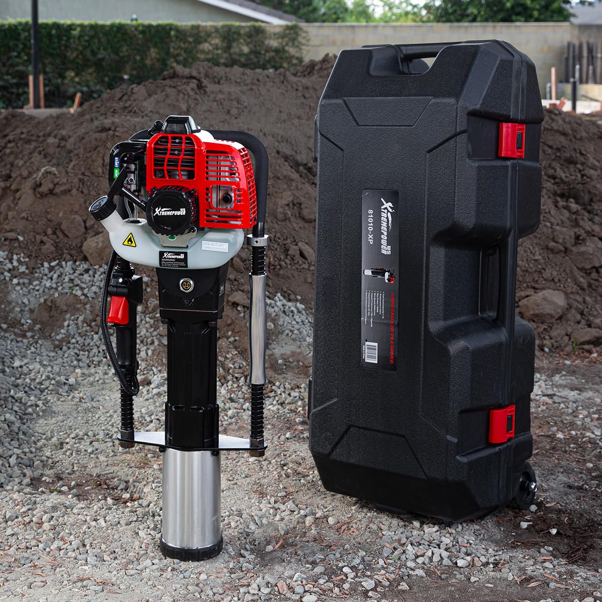 XtremepowerUS 52CC Gas Powered T-Post Driver, 2-Stroke Garden Fencing Farm Piling Driver, Air Cooling Gasoline Garden Fencing with 2 Post Driving Head