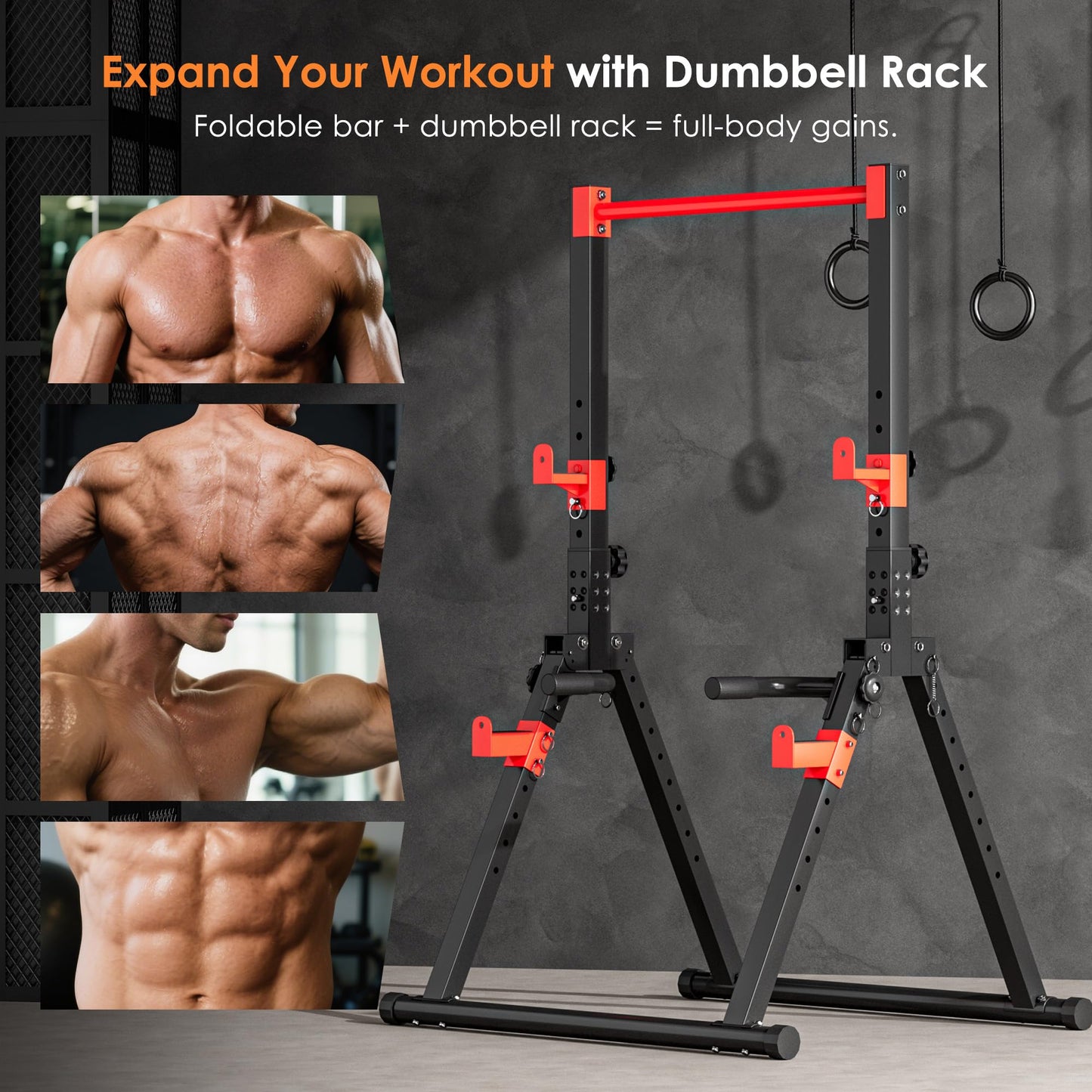 SogesPower Power Tower Pull Up Bar Station, Foldable Pull Up Dip Station Free Standing for Home Gym,Adjustable Pull Up Bar Stand Dip Bar Strength Training Workout Equipment,Triangular Design,Red