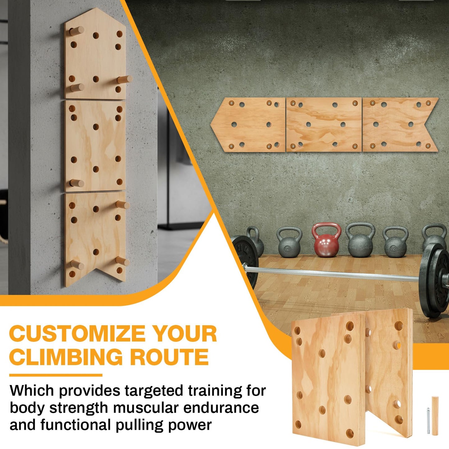 AceOrbit Climbing Pegboard 12‘'x48‘' Rock Climbing Board with Dowel Pegs 23 Holes Wall Mounted Ladder Fitness Cross Training for Rock Climbings Gift, Christmas Birthday Present for Climber (Irregular)