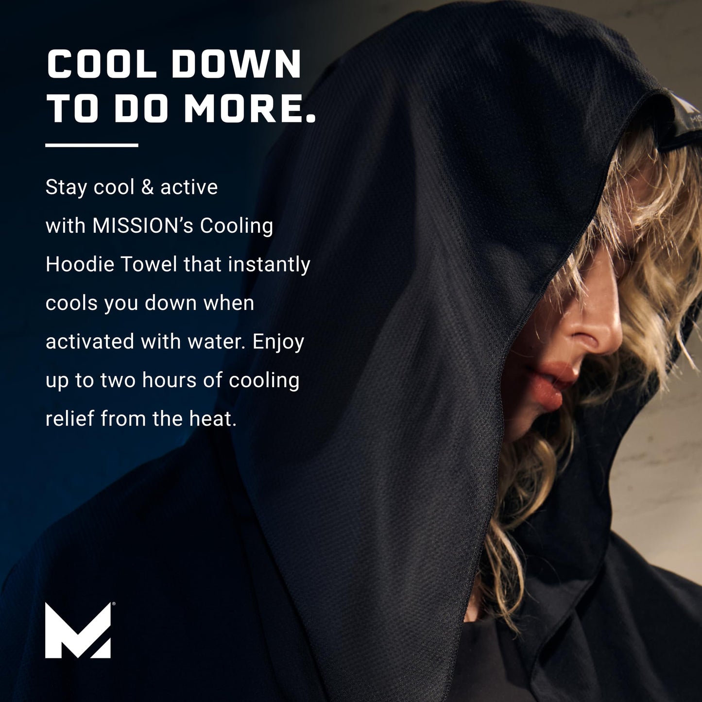 MISSION Cooling Hoodie Towel- Sport Hood Towel, Cools when Wet, UPF 50, Contours Your Head to Stay in Place- Blue
