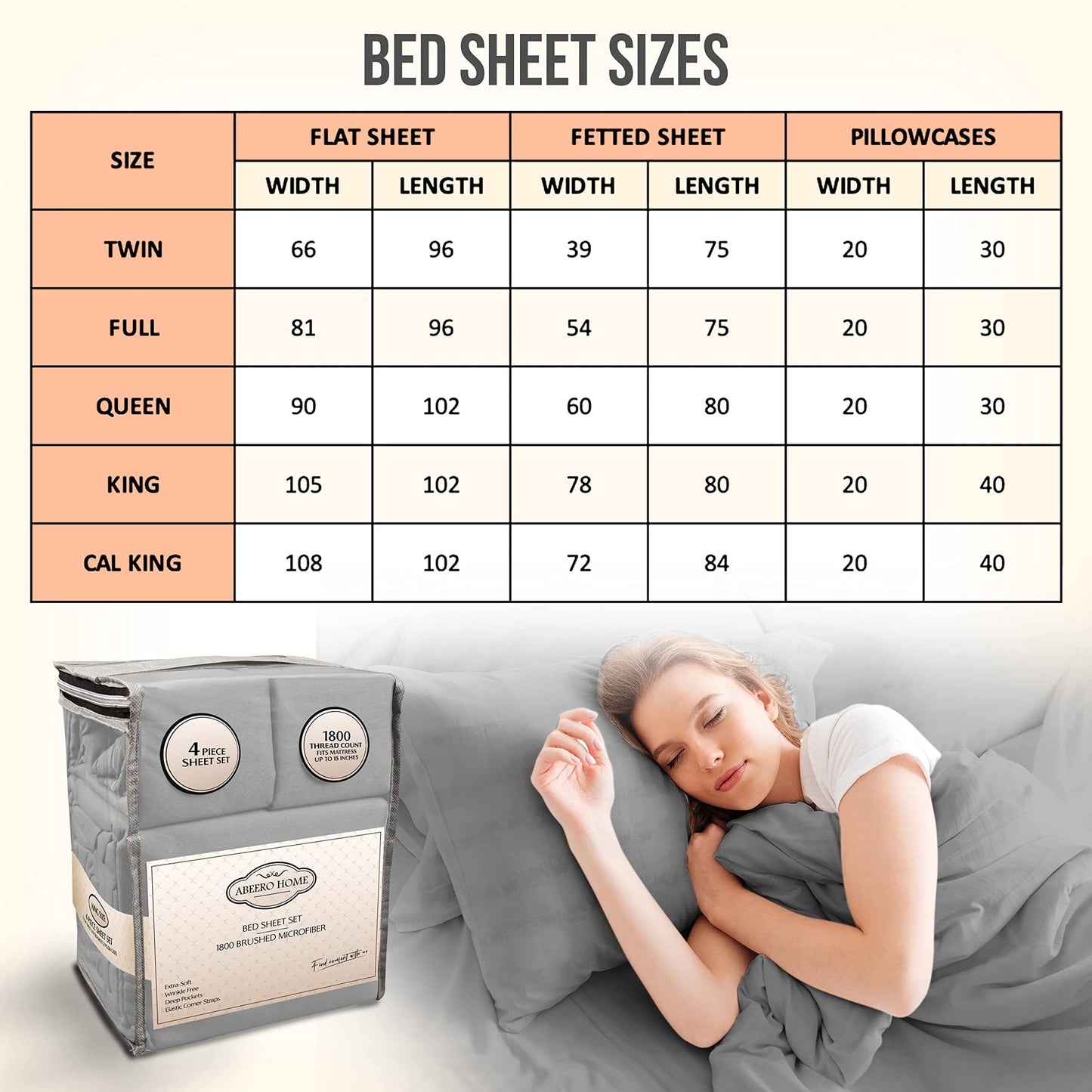 Abeero Home Twin Sheets Set - Luxury Hotel Bed Sheets - Soft Cooling Sheet with Elastic Corner Straps - Deep Pocket Microfiber Bedsheet - Bedding Sheet & Pillowcases -3 PC (Twin Size, Light Gray)