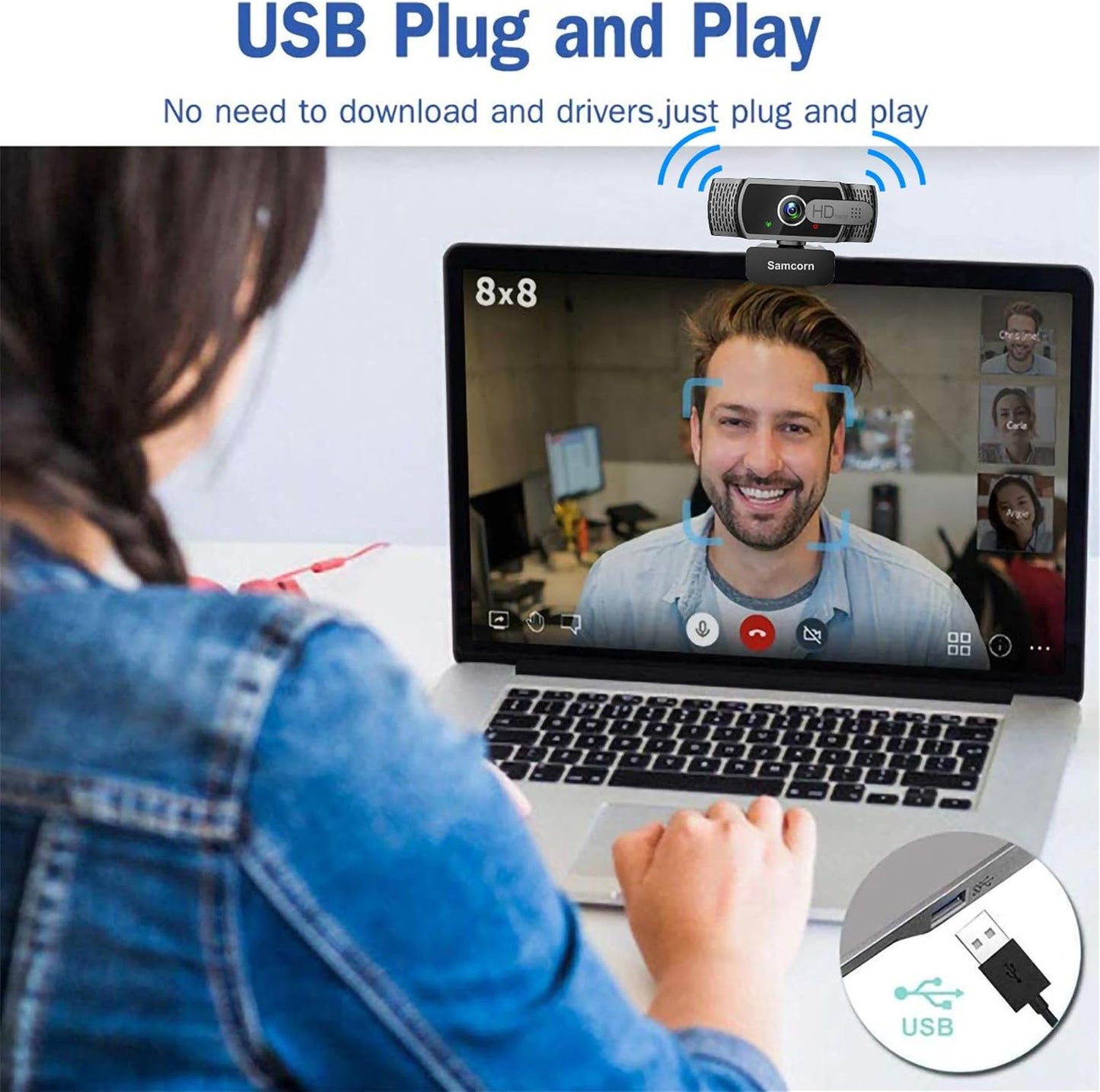 Samcorn Desktop,1080P 3D Webcam with Microphone for HD USB Webcam Live Streaming Laptop PC Computer Web Camera
