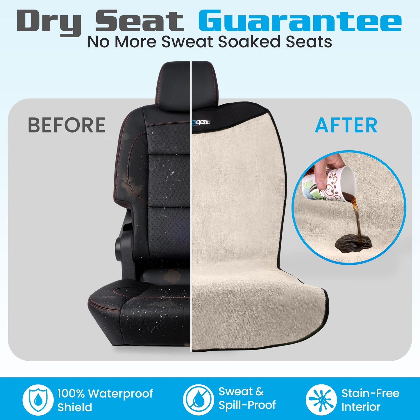 HAPPEGEAR Happeseat Waterproof Car Seat Cover & Protector – Universal Fit Car Seat Towel Cover – Non-Slip Backing, Easy Install & Storage, Machine Washable, Fits Front & Back, Sand