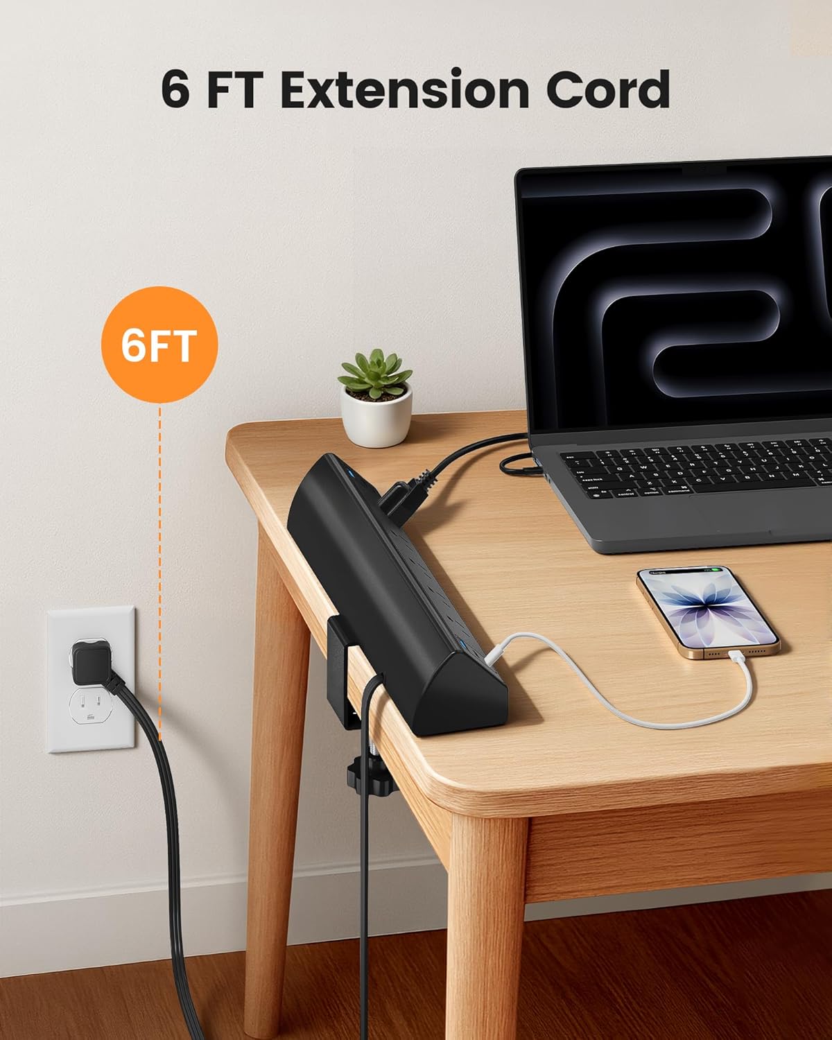 SURAIELEC 5 40W 4 20W 2 900J 1.97 45 6 Desk Clamp Power Strip with Outlets, Total Fast Charging Station, PD USB-C