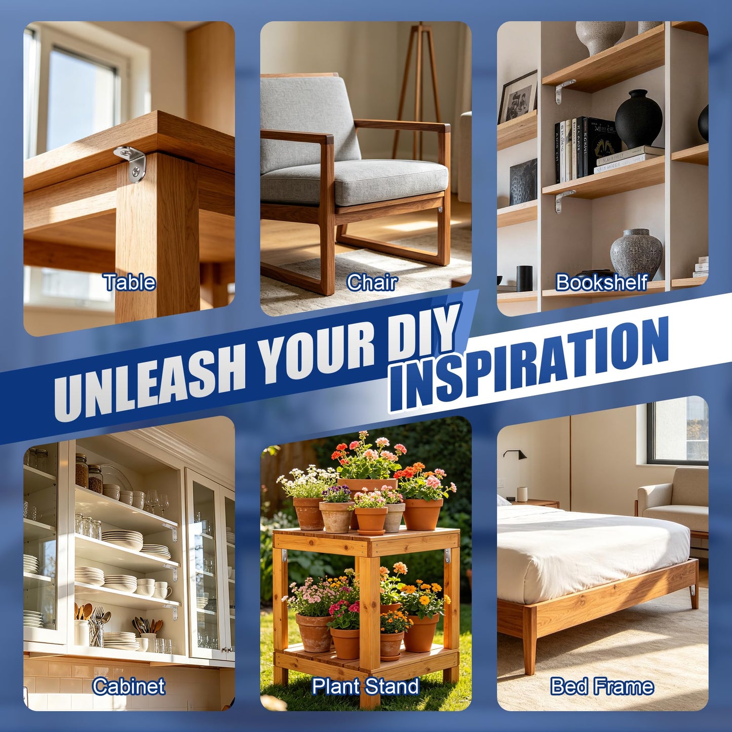 20 Pack L Bracket Corner Brace Kit, 2 Sizes Stainless Steel L Brackets for Wood Shelves, 90 Degree Right Angle Bracket with 60 Screws, Small Metal Corner Brackets for Furniture Cabinet Drawer Chair