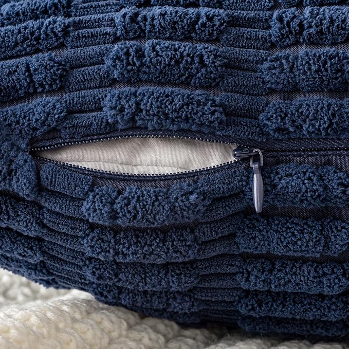 MIULEE Pack of 2 Corduroy Decorative Throw Pillow Covers 18x18 Inch Soft Boho Striped Pillow Covers Modern Farmhouse Home Decor for Summer Coastal Sofa Living Room Couch Bed Dark Blue