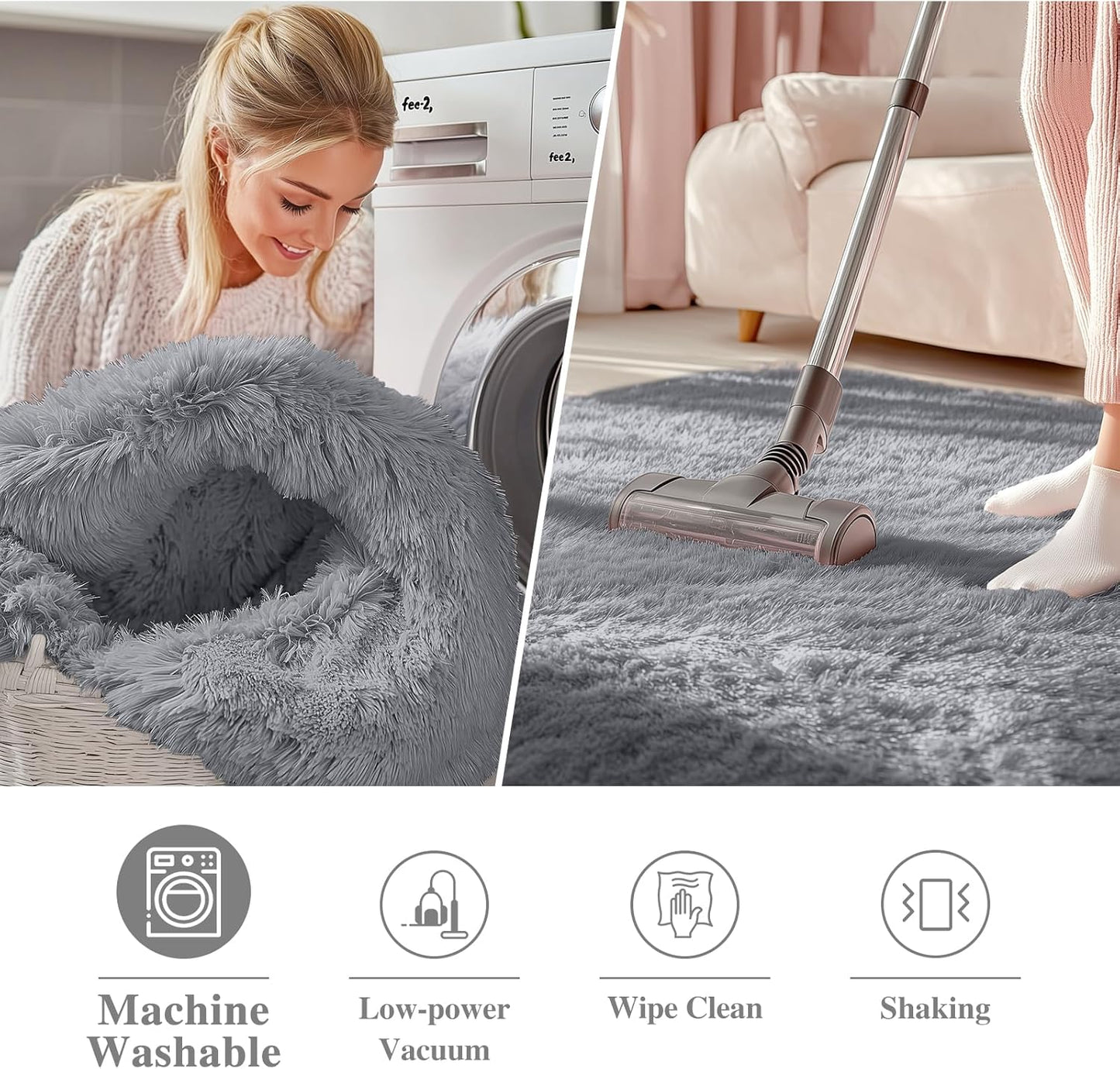 OLANLY Round Light Grey Area Rug - Soft, Fluffy, Machine Washable 8 ft Circle Carpet for Bedroom & Living Room