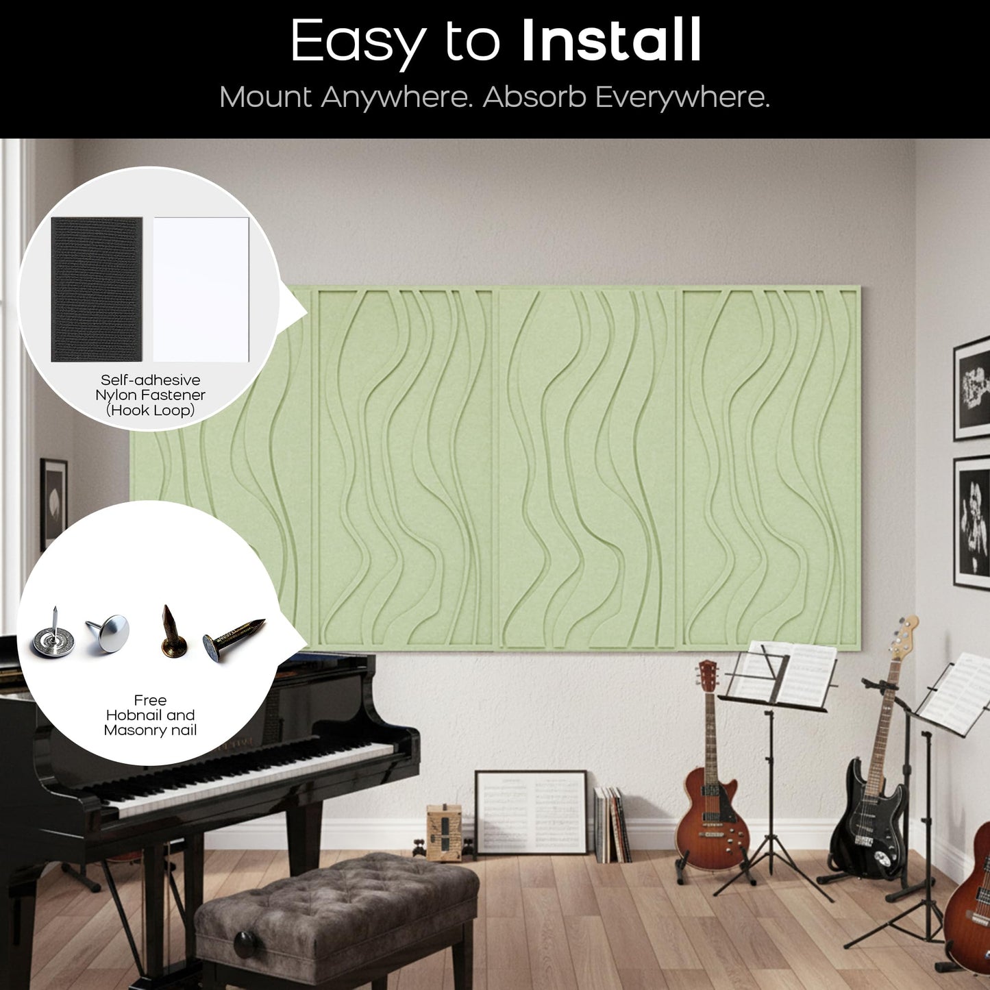 BUBOS 4 Pack Large Acoustic Panels, Total-Size 47.2 x 23.6 Inches Soundproof Wall Panels, Decorative Sound Panels, Self-Adhesive Acoustic Wall Panels for Recording Studio, Home&Office (Green, 4 Pack)