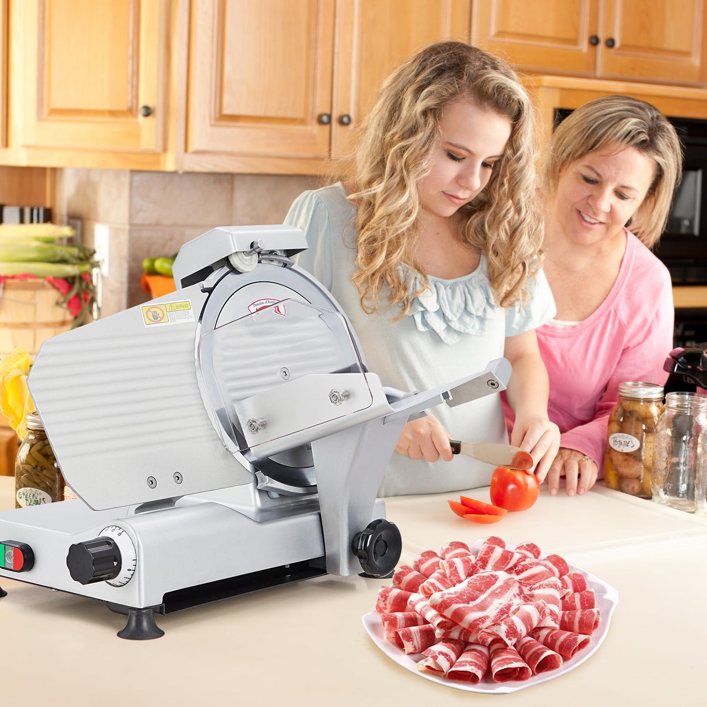 Commercial Meat Slicer, Electric Deli Slicing Machine,Electric Deli Slicing Machine with 12" Blade,Adjustable Thickness 0-15Mm, Low Noise Food Cutter for Restaurant and Home