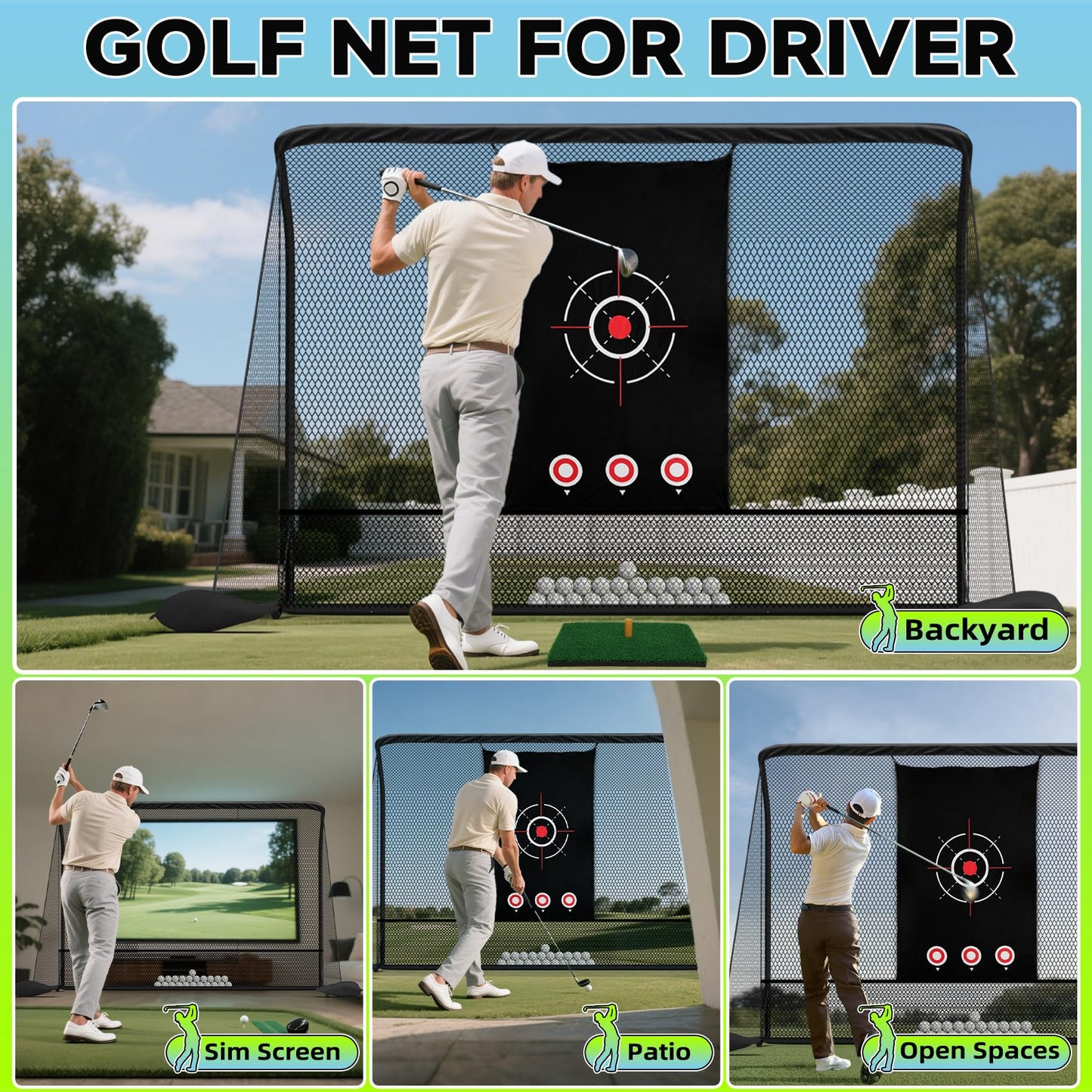 10x7ft Golf Hitting Practice Net for Real Golf Balls, Heavy Duty Driving Training Cage with Reinforced 7-Layer Mesh & Mat, Portable Backyard Net for Indoor Outdoor to Improve Your Swing