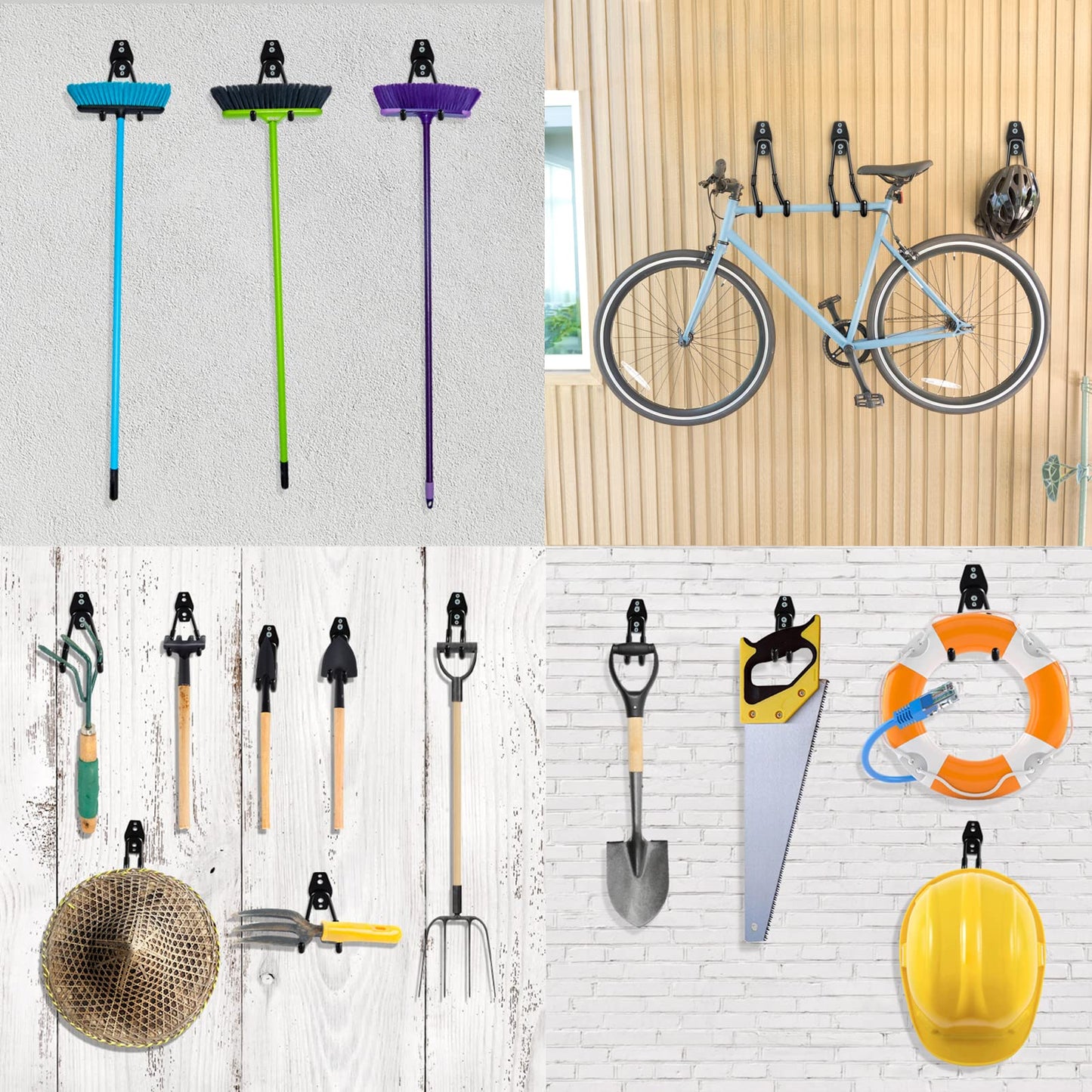 HUPBIPY 12 Pack Garage Hooks Heavy Duty Utility Steel with Anti-Slip Coating Wall Mount Storage Organizer for Hanging Power and Garden Tools, Ladders, Hose, Bikes, Ropes, Bulk Items, and More