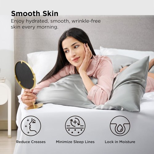 Bedsure Satin Pillowcase - Luxurious Silk-Like Feel | Standard Size Silver Grey, 20x26 Inches, 2-Pack