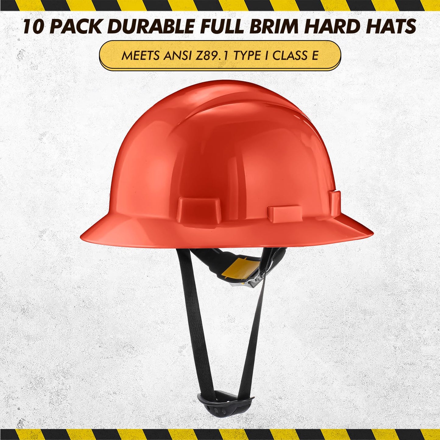 Saysurey 10 Pack Full Brim Hard Hat, Red Construction Hard Hat, HDPE Safety Helmet with 6-Point Adjustable Ratchet Suspension for Men and Women