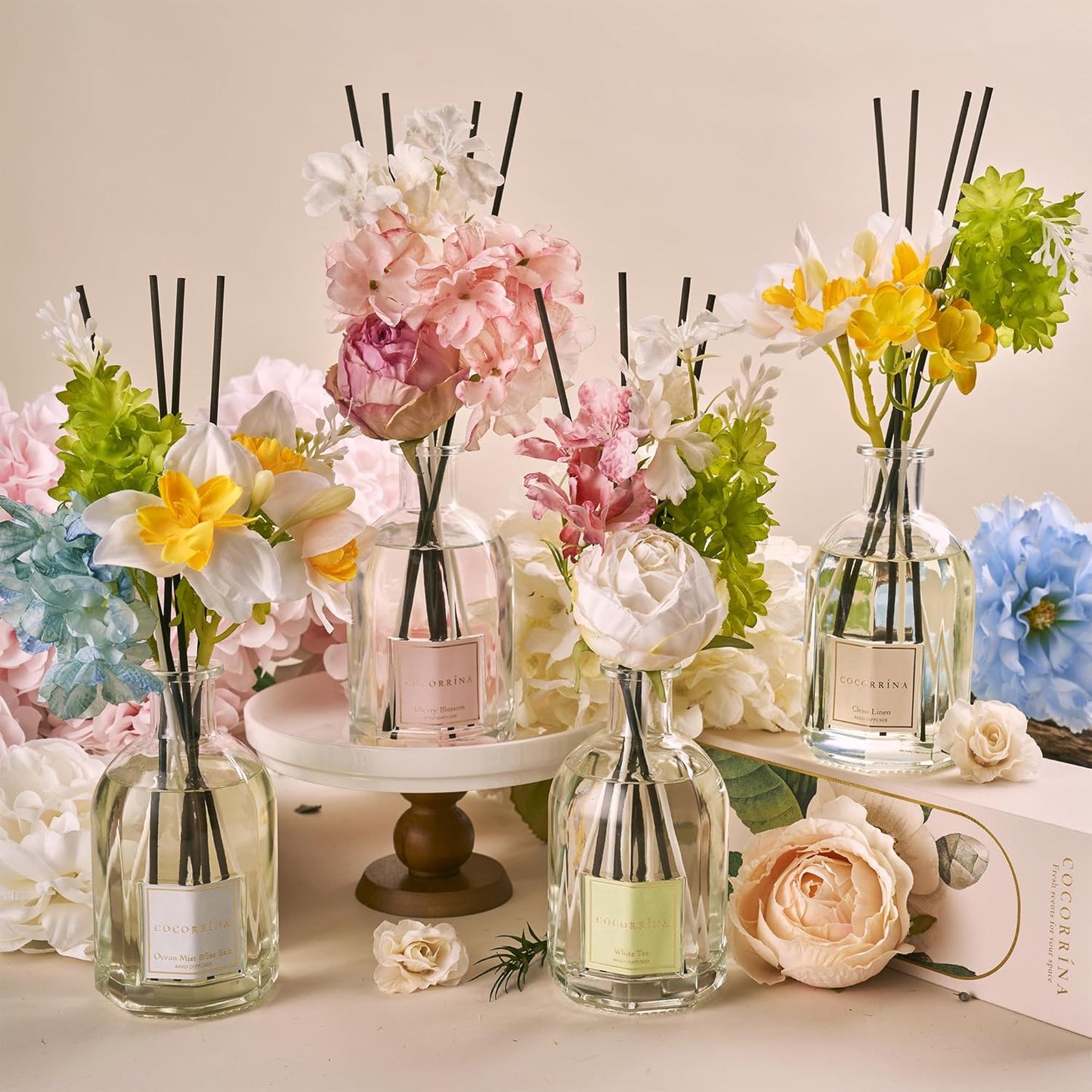 COCORRÍNA Reed Diffuser - Ocean Mist & Sea Salt | 8.5 Fl. Oz. Botanical Flower Home Decor