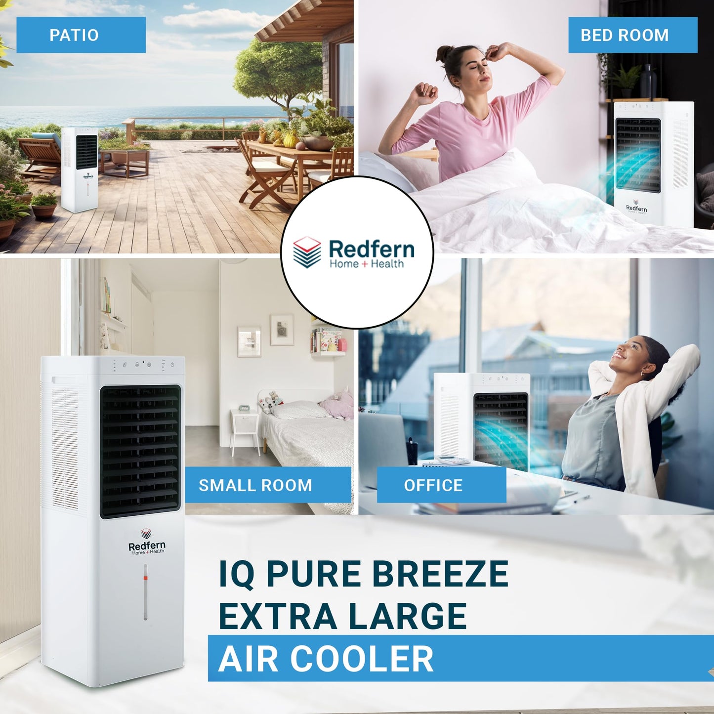 iQ Pure Breeze 14EX Extra Large Portable Evaporative Air Cooler with 4 Fan Speeds, 23 L Water Tank, Air Filtration & Wheels for Home, Living Room & Large Spaces