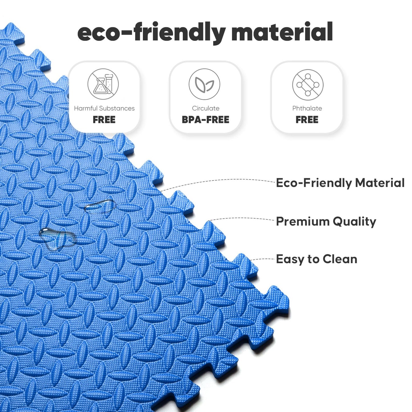 Home Gym Mat, Puzzle Exercise Mat, of EVA Interlocking Foam Floor Tiles for Home Workout Equipment and Kids' Play Areas - Blue, 24 in x 24 in x ½ in - 16 Tiles (Blue, 16 Pack 64 sq ft)
