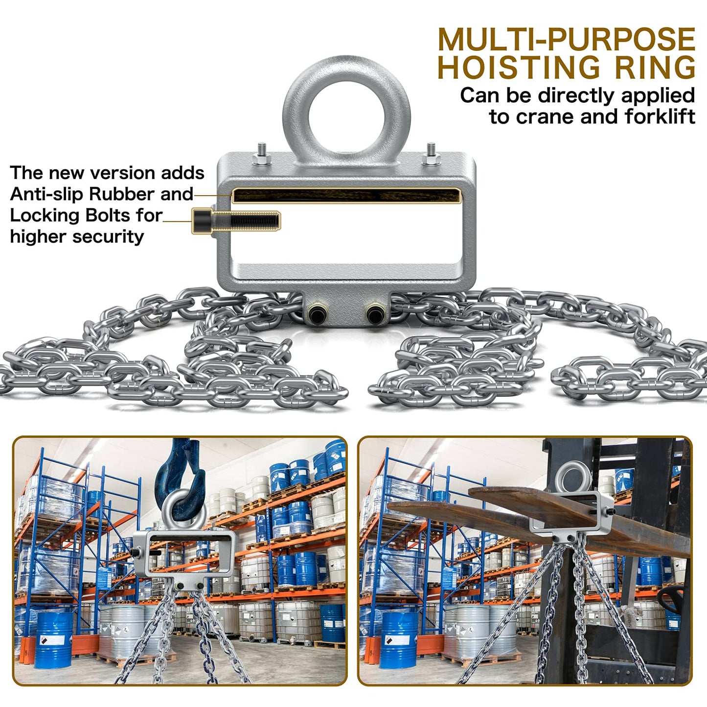 WowDIY Chain Drum Lifter - 4000 lbs Capacity - Suitable for Blue Plastic and Metal Drums (Enhanced Version 4 Hooks)