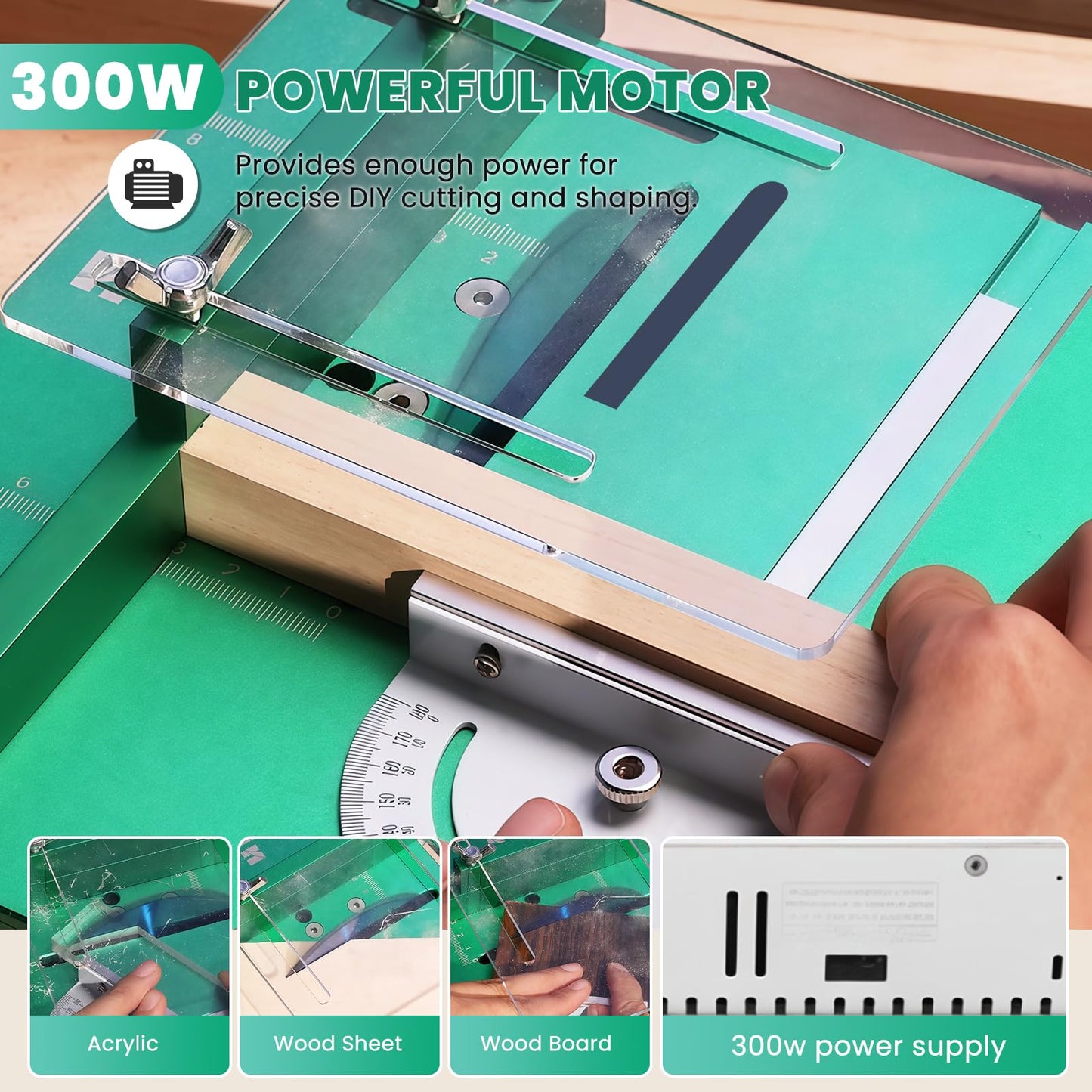 Huanyu Mini Table Saw 300W 1.14IN Cut Depth Portable Precision Hobby Table Saws Set for Wood Model DIY Crafts Woodworking 0-180° Angle Cutting Multifunctional 7-Level Speed Adjustable