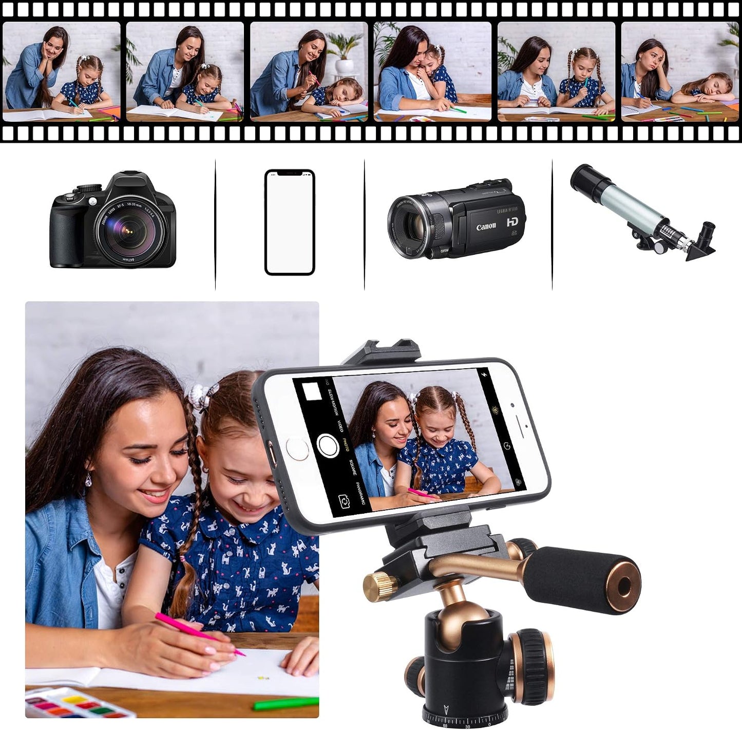 Ruittos 1/4 Tripod Head, Flexi-Tilt Universal Ball Head with Quick Release Plate, Screw for DSLR Camera, Video