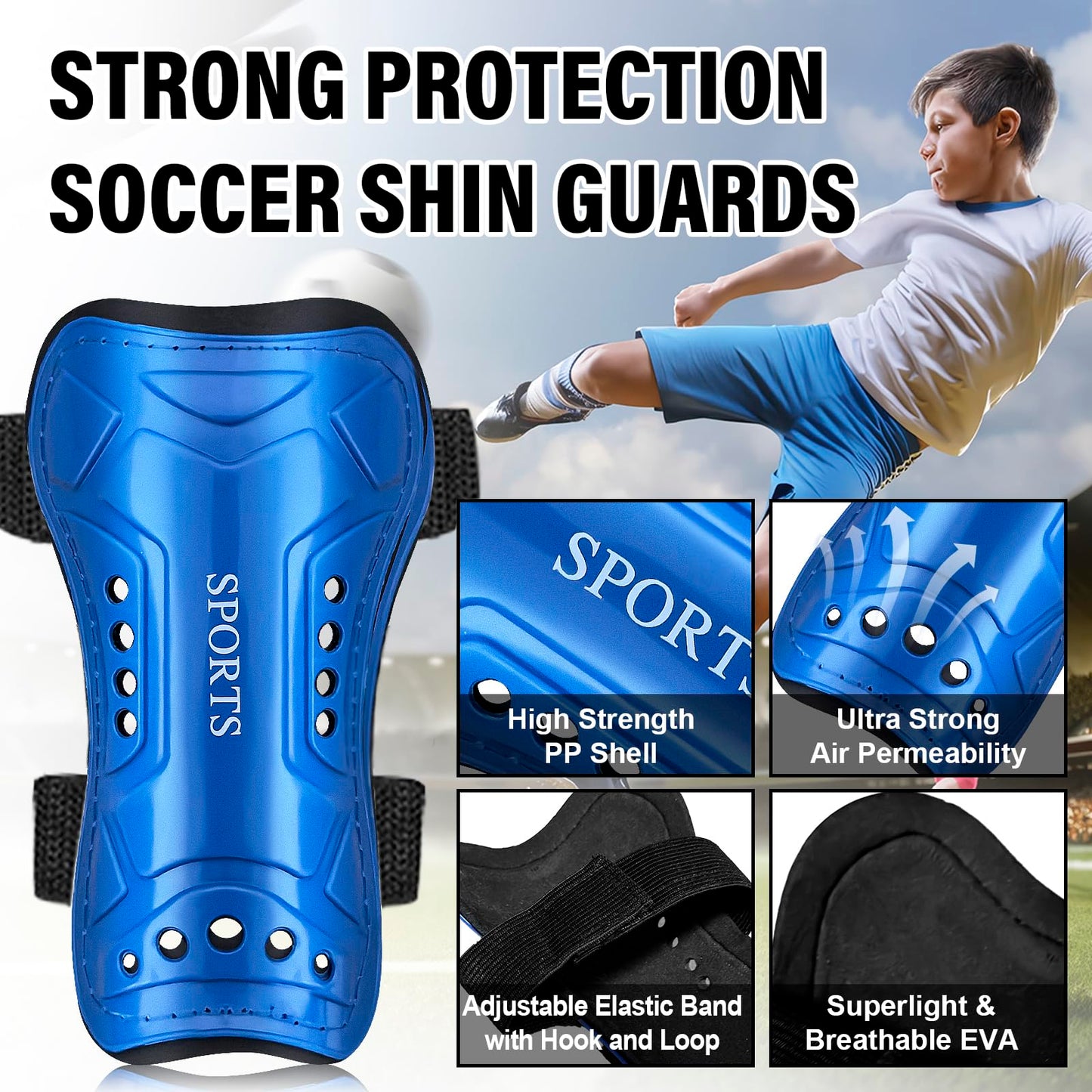Shin Guards Soccer Kids - 2 Pairs Shin Guards for Youth and Adults, Shin Pads Protective Equipment for Football Games, Kids Shin Guard Sleeves for Boys, Gils, Toddler, Child (Medium)