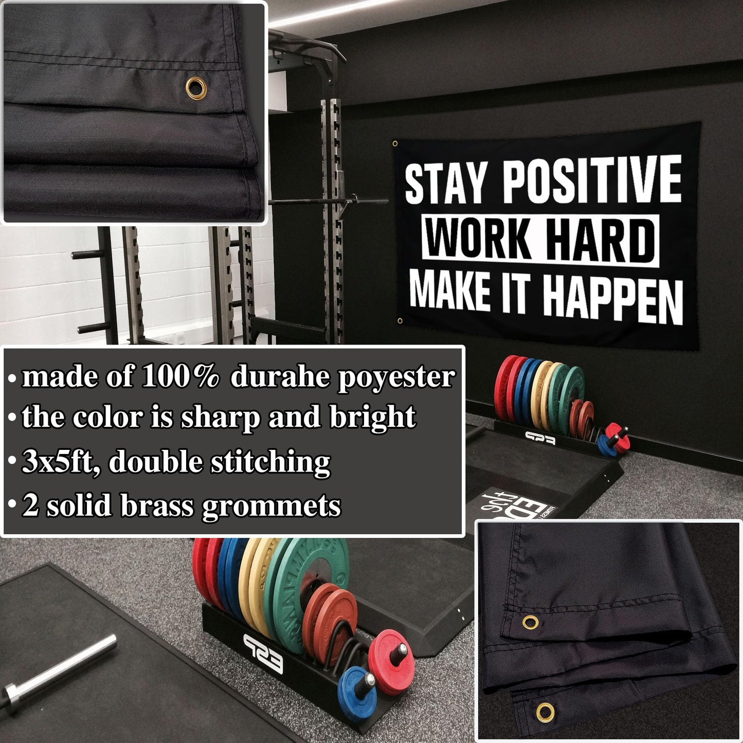 Aroxtms Discipline Motivational Flag 3x5 Ft Stay Positive Work Hard Make It Happen Gym Motivational Inspirational Flags for Room Guys Home Gym Bedroom College Dorm Motivational Wall Decor Banner