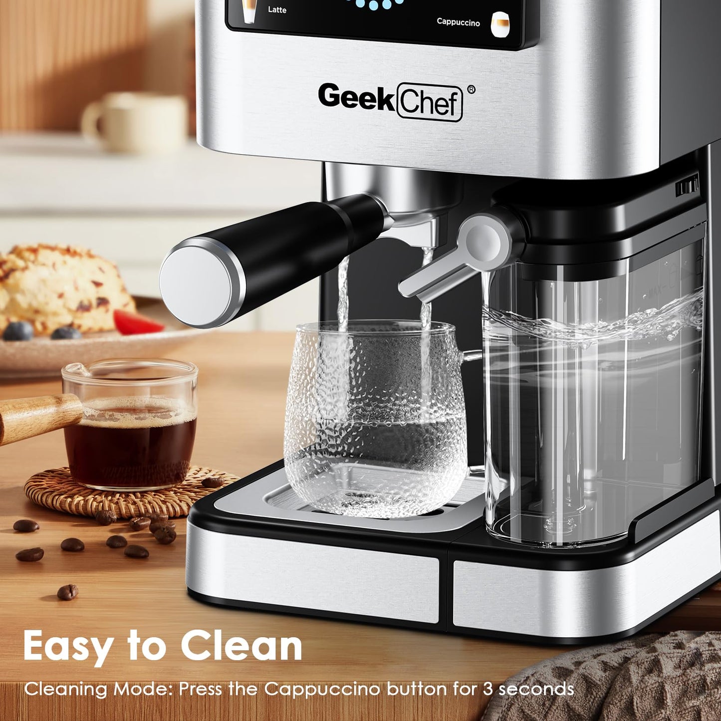 Geek Chef Espresso Machine, 20 Bar Espresso and Cappuccino Coffee Maker, Quick Heating Automatic, Latte & Cappuccino Creator, for Home, for Gift to Family, Friends, Coffee Shops