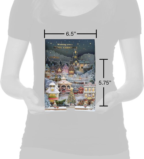 American Greetings 3D Pop-Up Christmas Card - Magic Moments Winter Village Scene by Jacquie Lawson