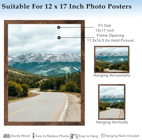 Deep Brown 12x17 Picture Frame by [Brand Name] - Versatile Wall Hanging for Horizontal or Vertical Display