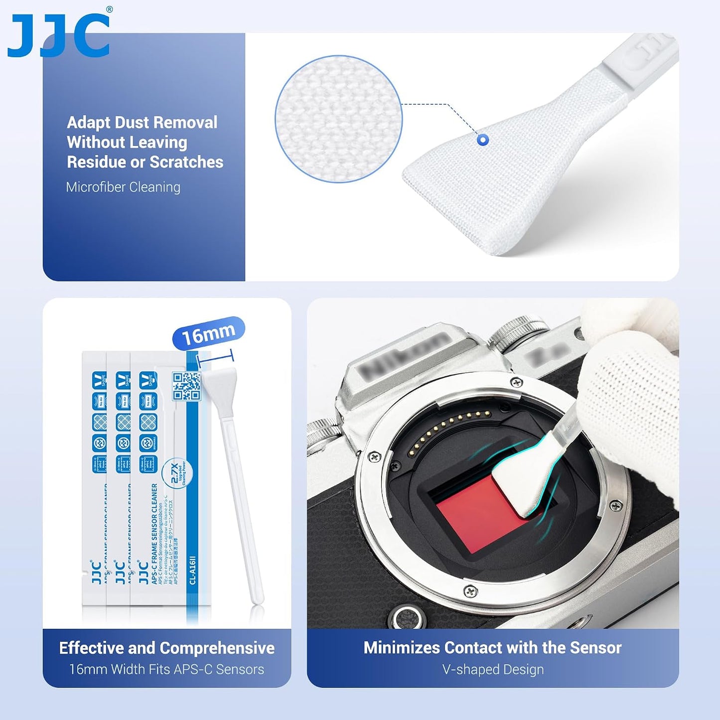 JJC 12pcs 16mm CMOS APS-C Sensor Cleaning Swab Stick Microfiber Cloth for APSC SLR DSLR & Mirrorless Digital Camera CCD