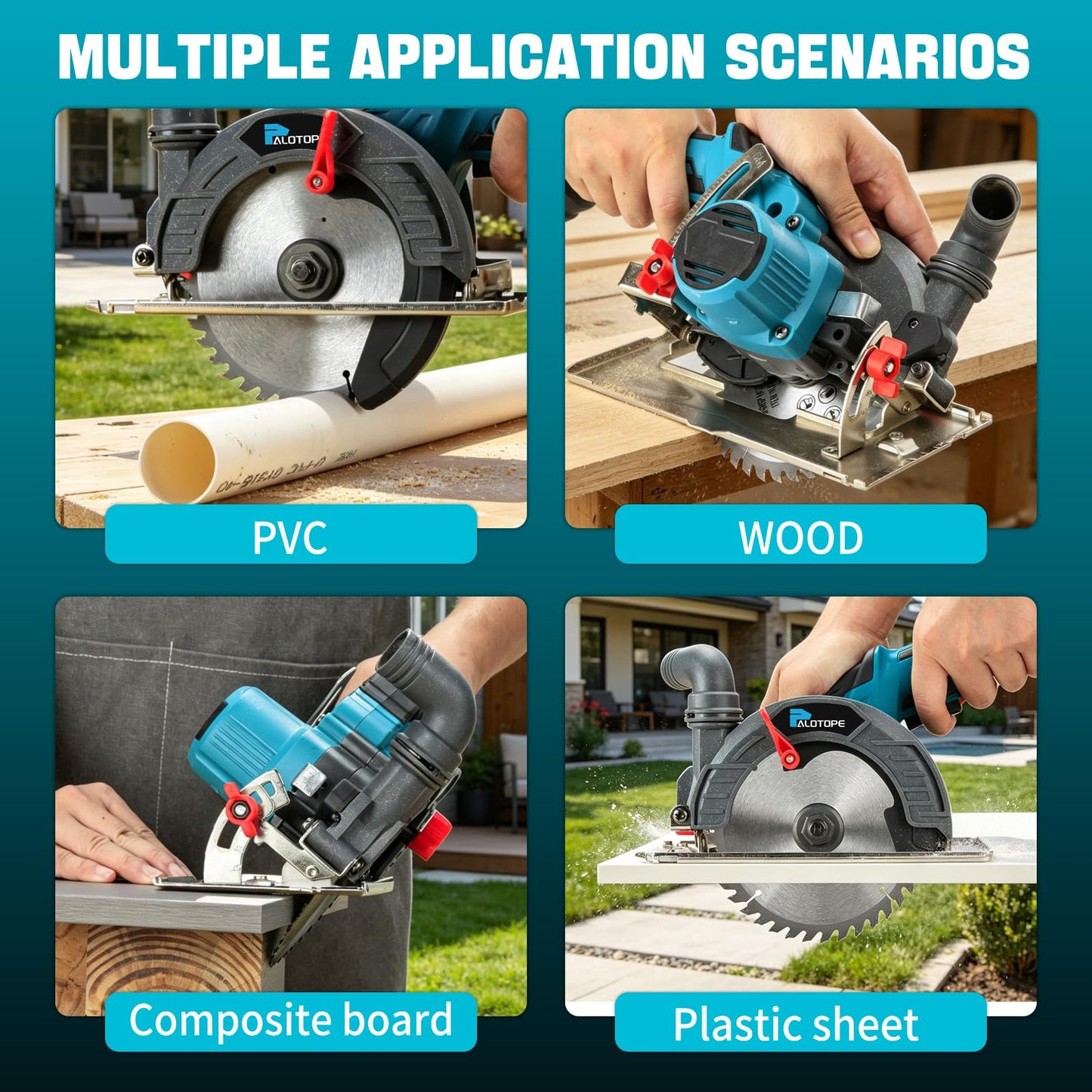 Palotope 6" Cordless Circular Saw,6900 RPM Power Wood Saw with 2 X 6.0Ah Batteries, 6" Alloy Blade, 2.2"(90°)1.5"(45°) Max Cutting Depth,Portable Table Saw for Wood,Home Renovation