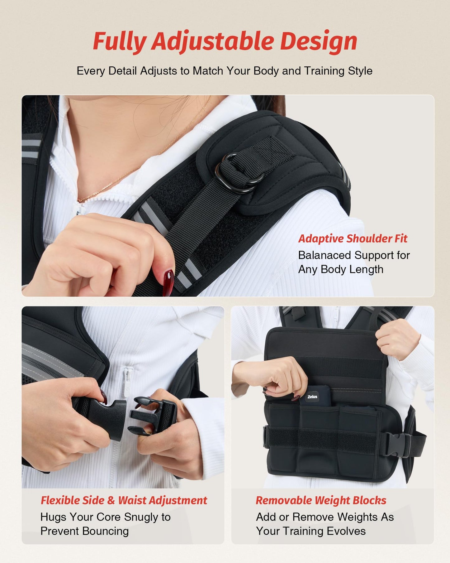 ZELUS Weighted Vest Women, 8-14lb/9-15lb/11-20lb/20-32lb Z-Fit Adjustable Weighted Vest for Women Men with 6 Removable Weights, Shoulder & Waist Adjustable Weight Vest for Training Walking Yoga