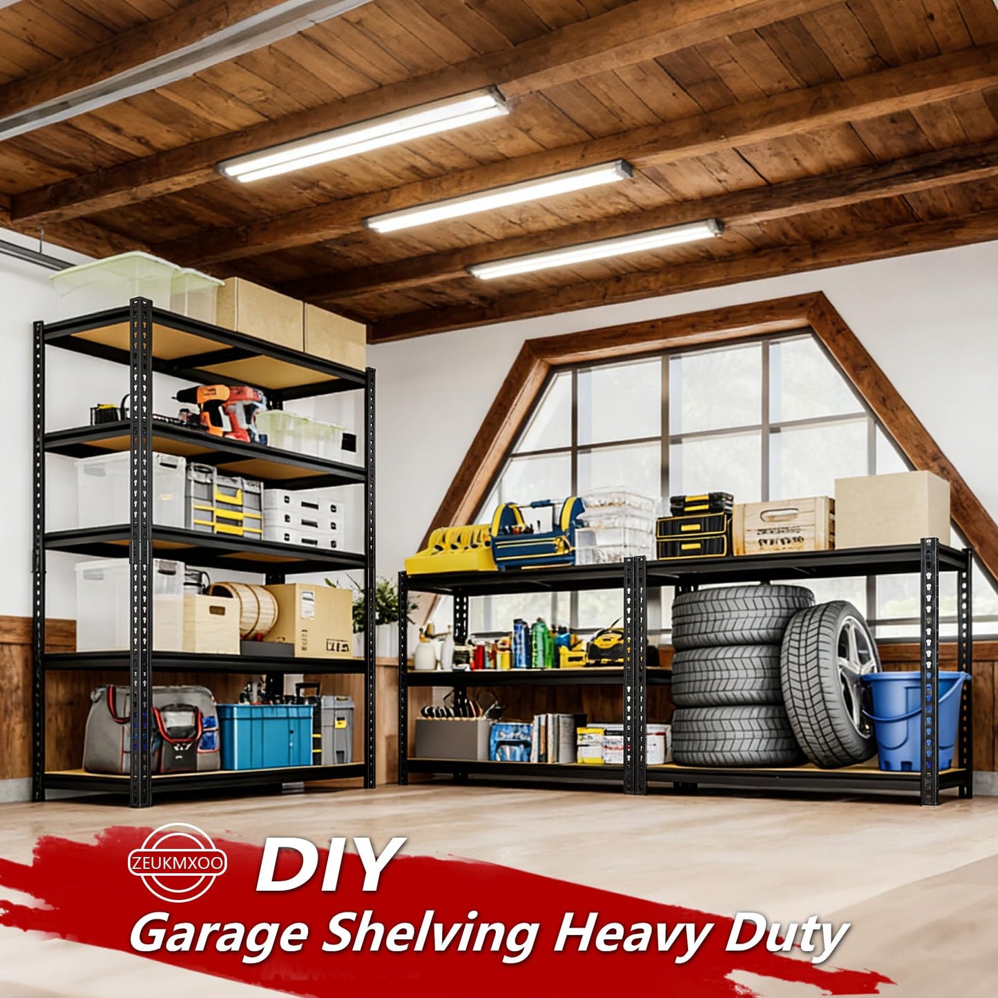 ZEUKMXOO Heavy Duty Garage Shelving,5-Tier Metal Storage Shelves,2400LBS Shelving Unit,Adjustable Shelving Rack, Standing Shelf Units for Garage Storage Warehouse,28''×12''×60'',2 Pack