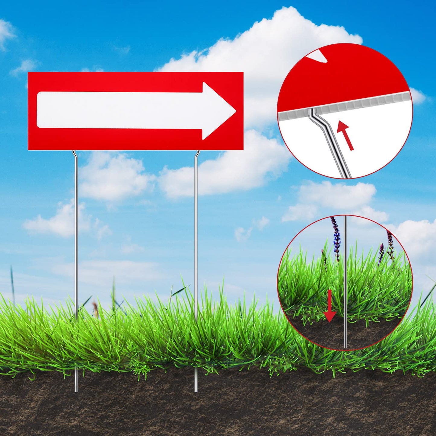 6 Pcs 17 x 6 Inch Arrow Yard Sign Red Corrugated Plastic This Way Decor Double Sided Directional Stake with 12 Inch Sturdy Metal Stakes for Outdoor Lawn Garden Ground Decorations
