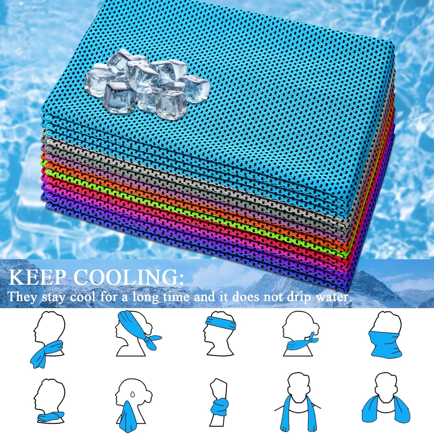 SYIGICE 12 Pack Cooling Towels, 32 x 12 Inch Microfiber Ice Towels, Soft and Breathable Neck and Face Cooling Towels, Sweat Wicking Towels for Yoga, Running, Gym, Workout, Outdoor Exercise, 10 Colors