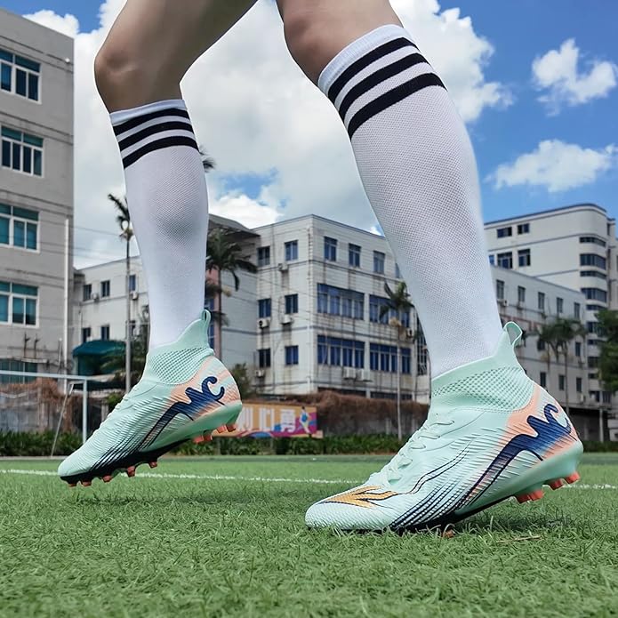 Men's High Top Soccer Shoes FG Long Spikes Adult Football Shoes Lightweight Professional Athletic Training