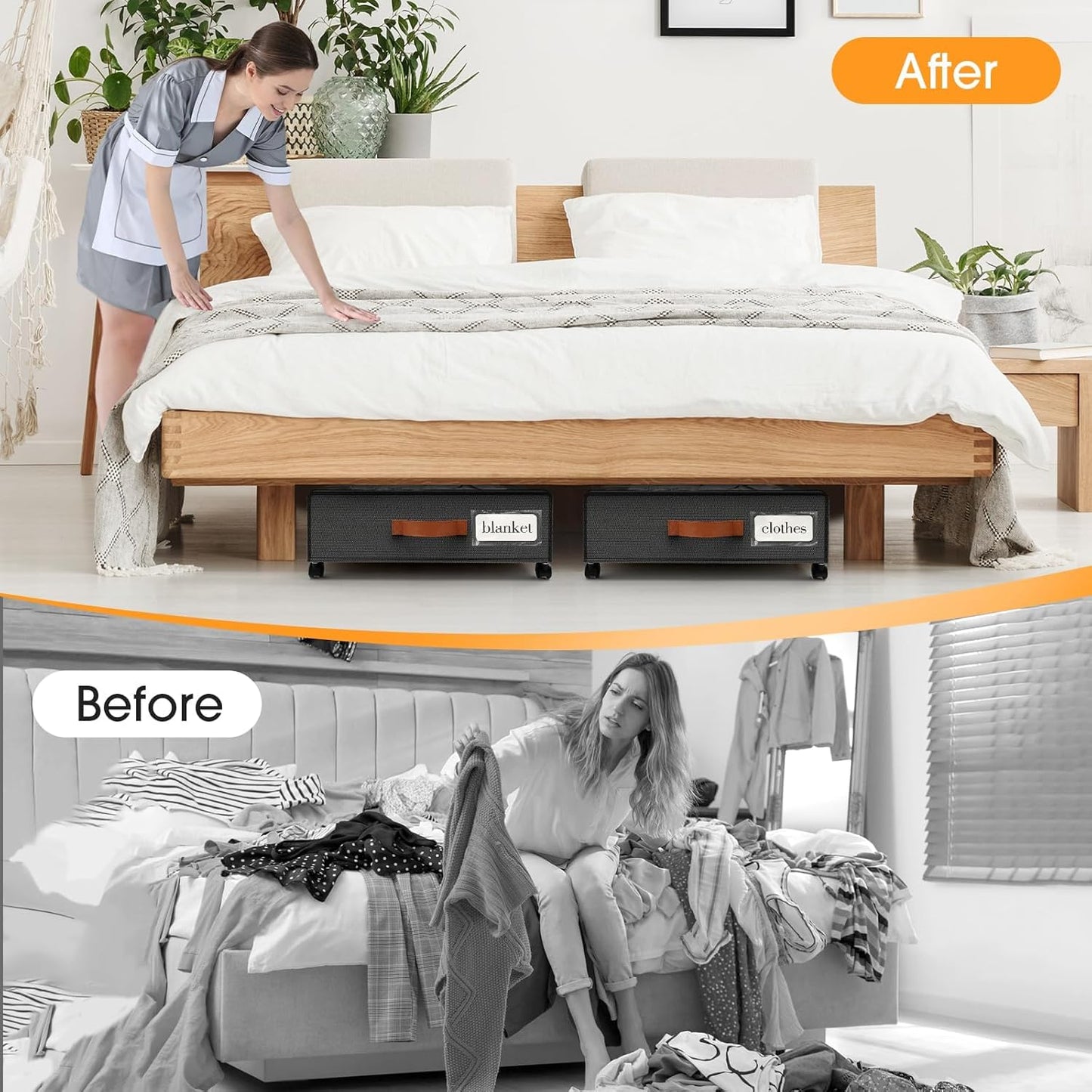 SpaceHacks Under Bed Storage Containers - 2-Pack Rolling Drawers with Clear Windows & Labels | Dark Grey (30.71 x 16.93 x 6.69 in)