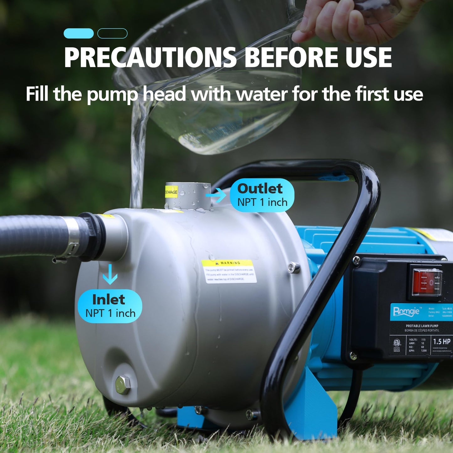 BOMGIE 1.5HP Water Transfer Pump,1200GPH Shallow Jet Well Pump,Extended 13FT Power Cord Portable Sprinkler Booster Pump,Irrigation Lawn Fountain Pool Draining Self Priming Transfer Pumps